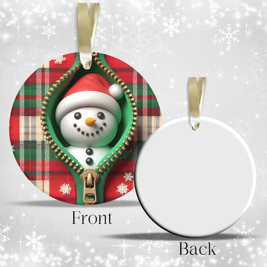 Cute Snowman 3D Zipper Ornament Christmas Plaid 78-03
