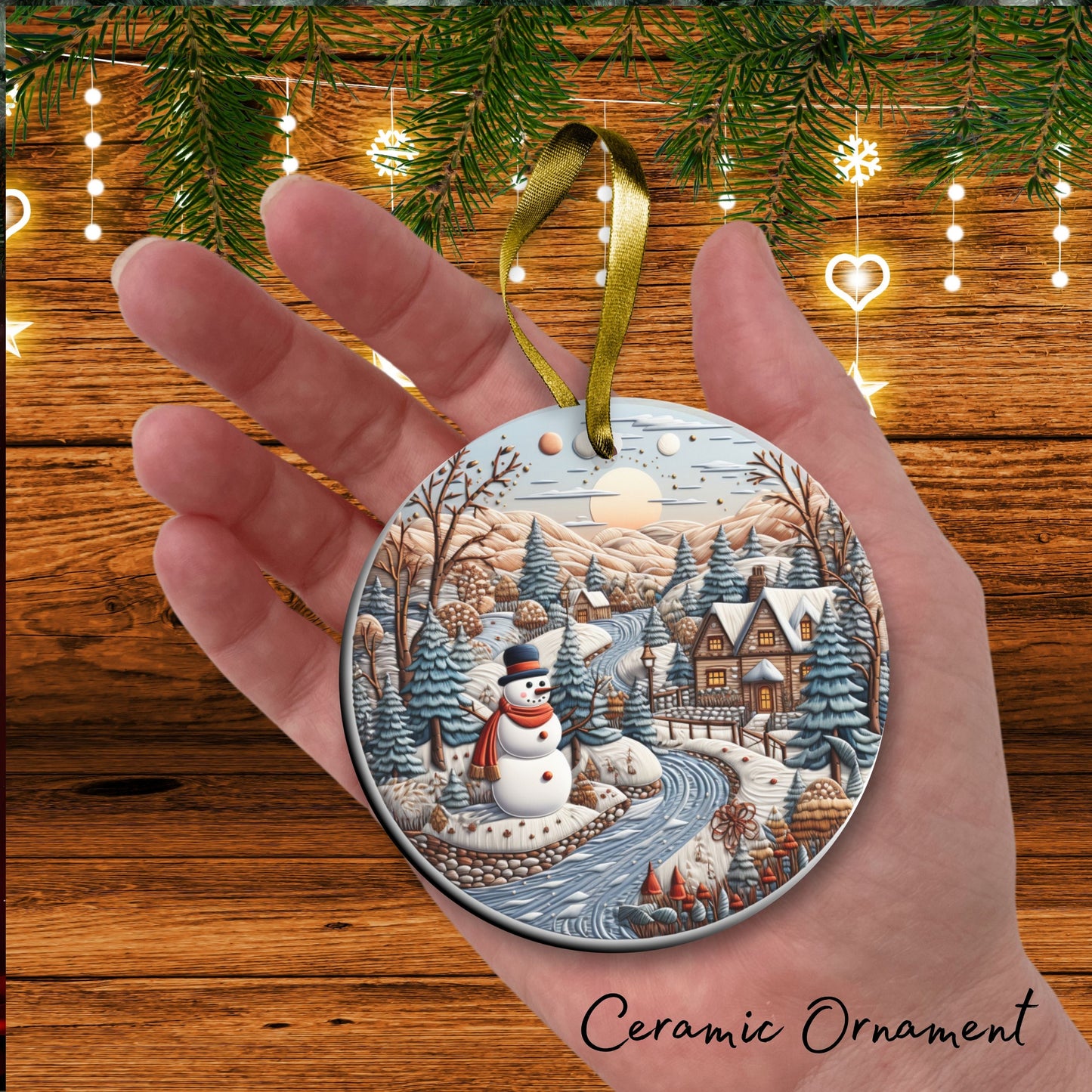 Snowman Ceramic Ornament 61-11 Happy Holidays Keepsake Bauble
