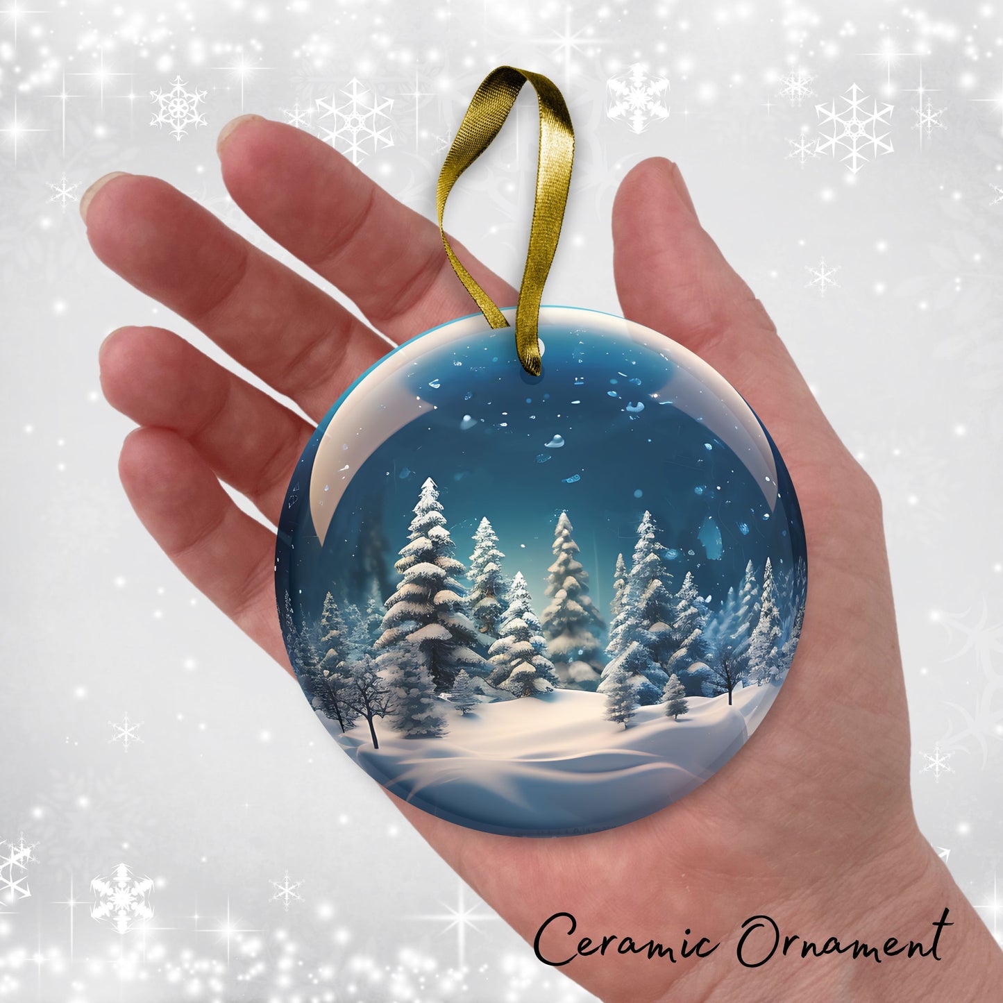 Snowy Landscape Globe Ceramic Ornament 48-01