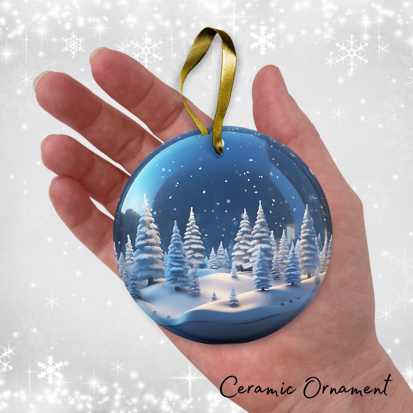 Snowy Landscape Globe Ceramic Ornament 48-02