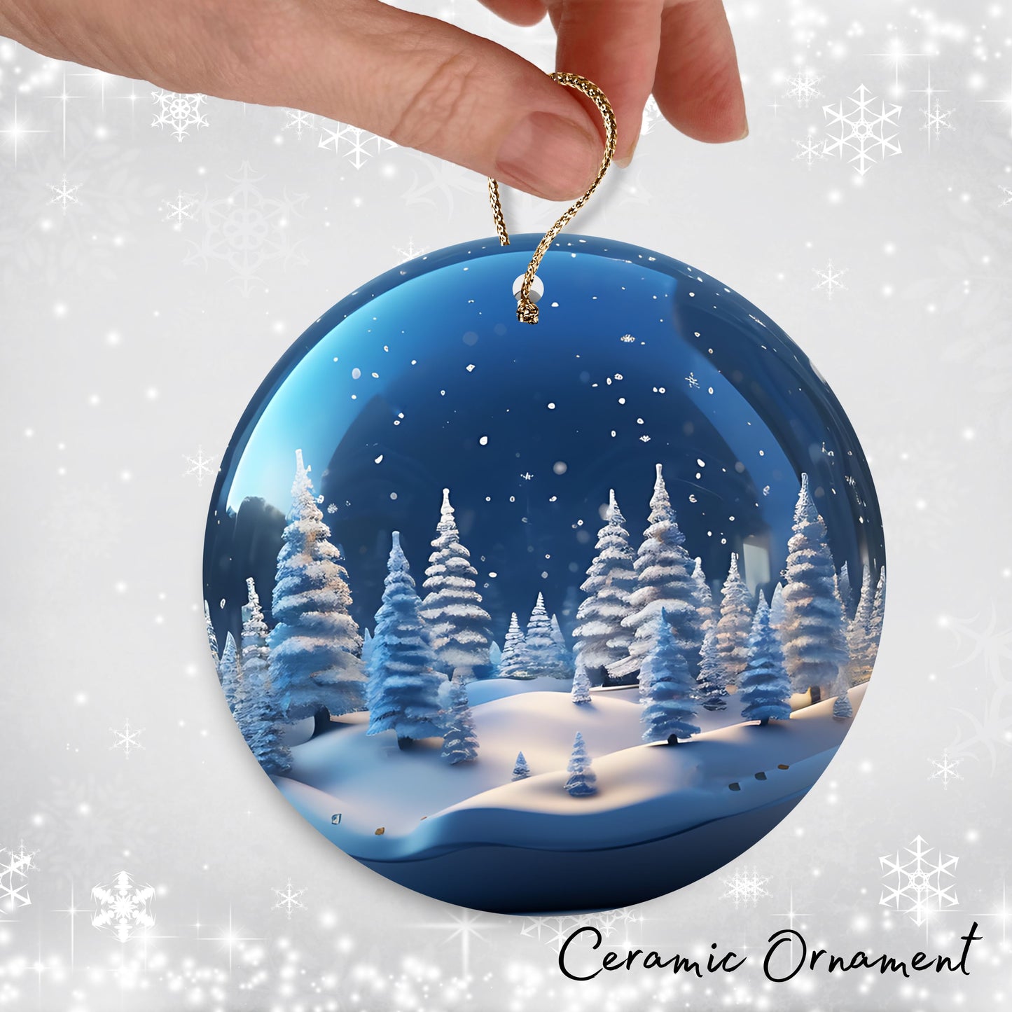Snowy Landscape Globe Ceramic Ornament 48-02