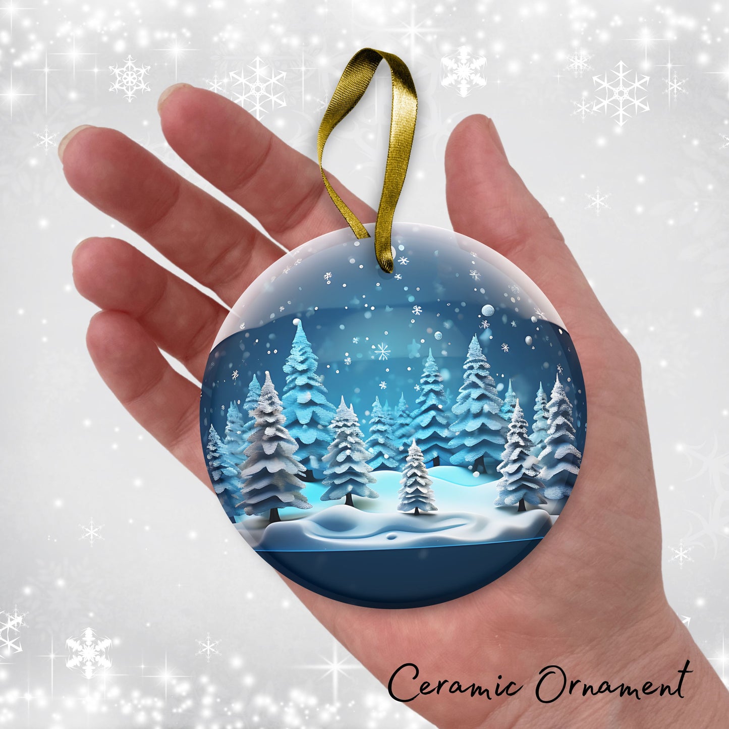Snowy Landscape Globe Ceramic Ornament 48-03