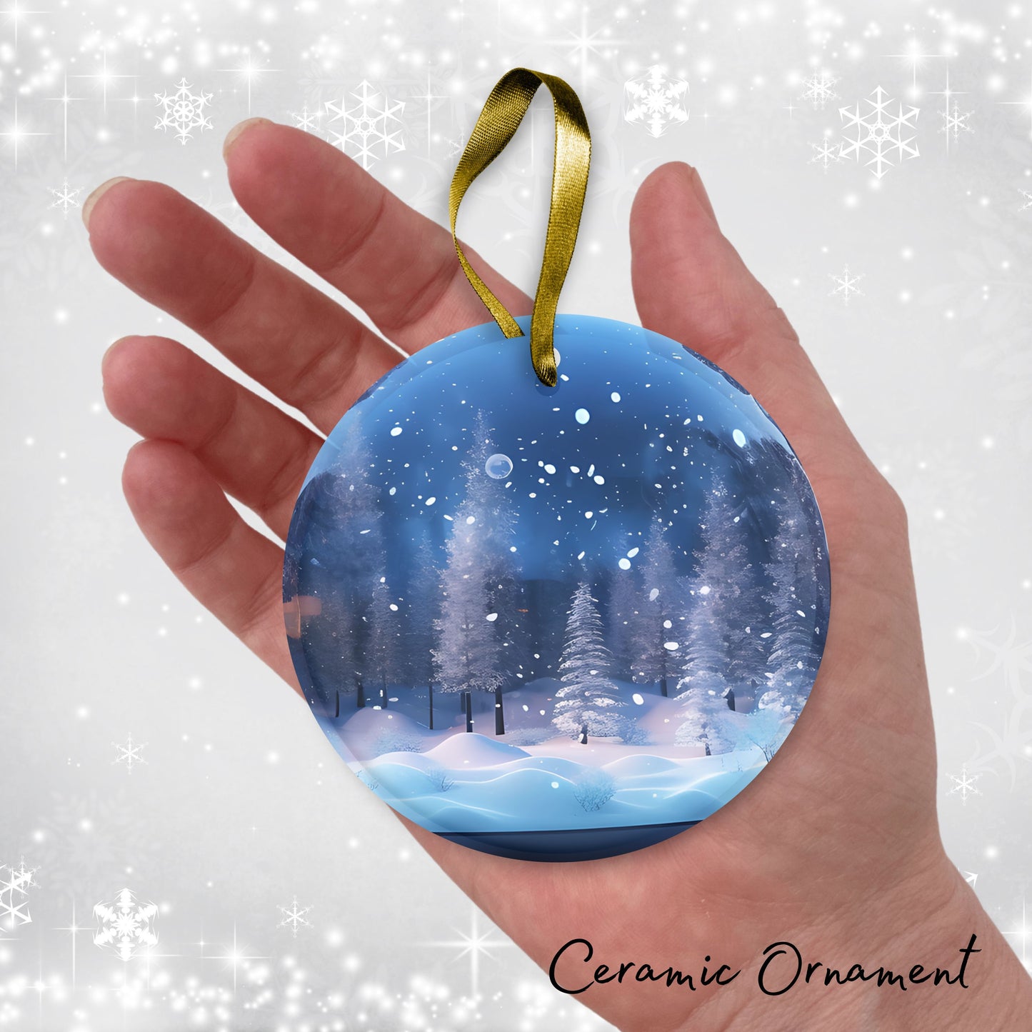 Snowy Landscape Globe Ceramic Ornament 48-04