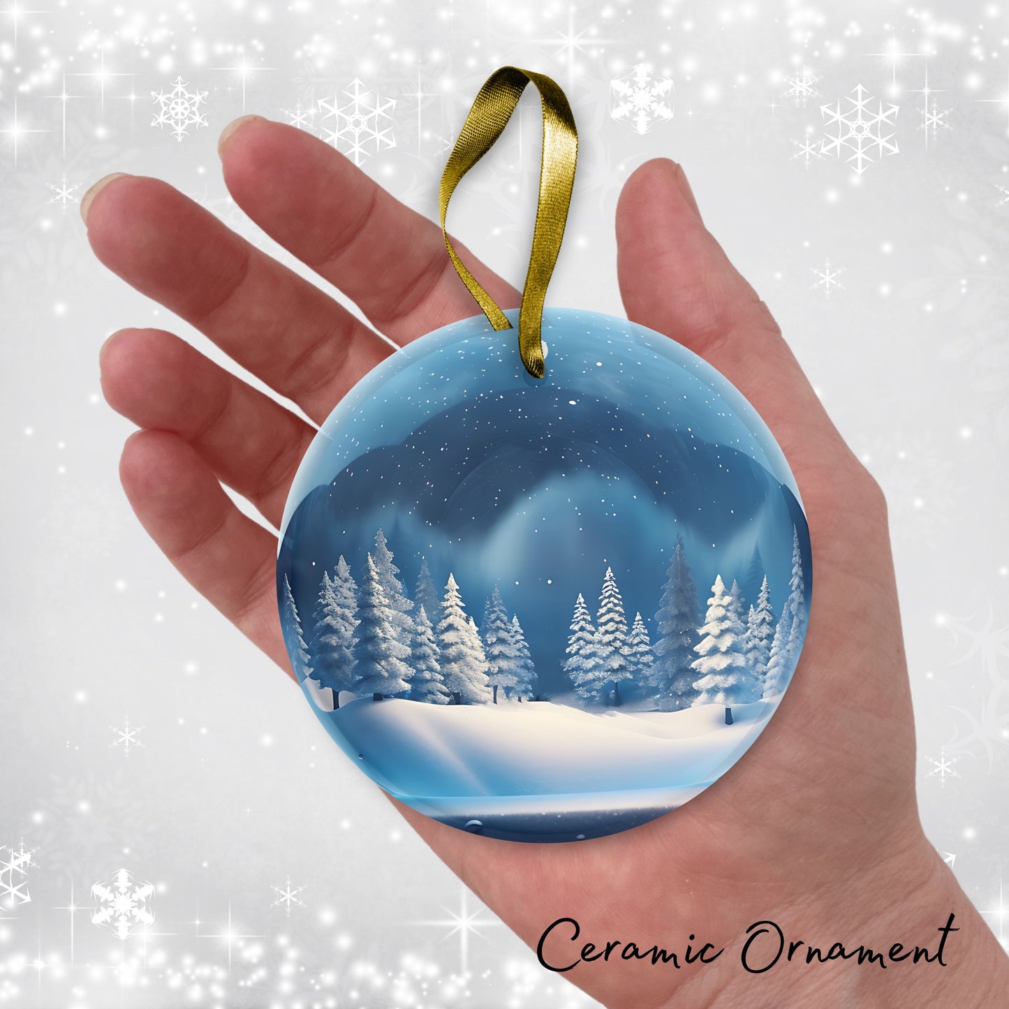 Snowy Landscape Globe Ceramic Ornament 48-05