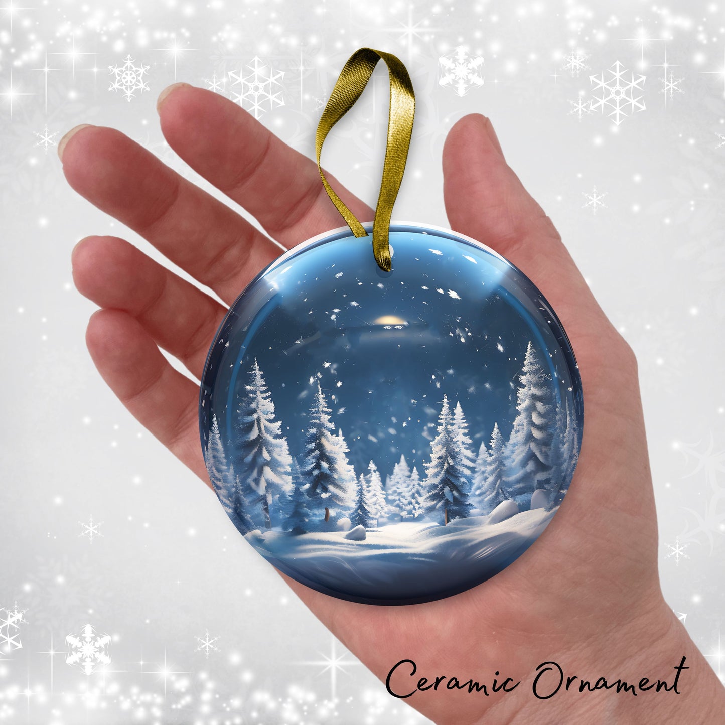 Snowy Landscape Globe Ceramic Ornament 48-06