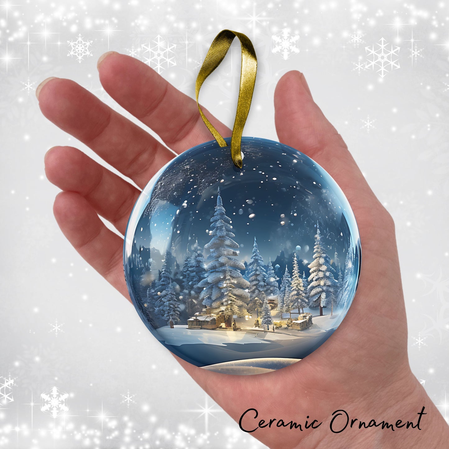 Snowy Landscape Globe Ceramic Ornament 48-07