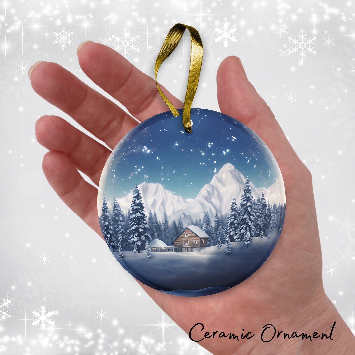 Snowy Landscape Globe Ceramic Ornament 48-08