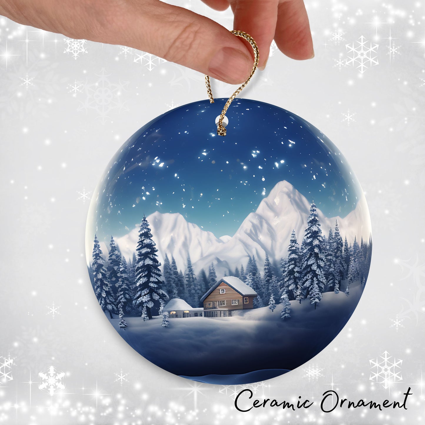 Snowy Landscape Globe Ceramic Ornament 48-08