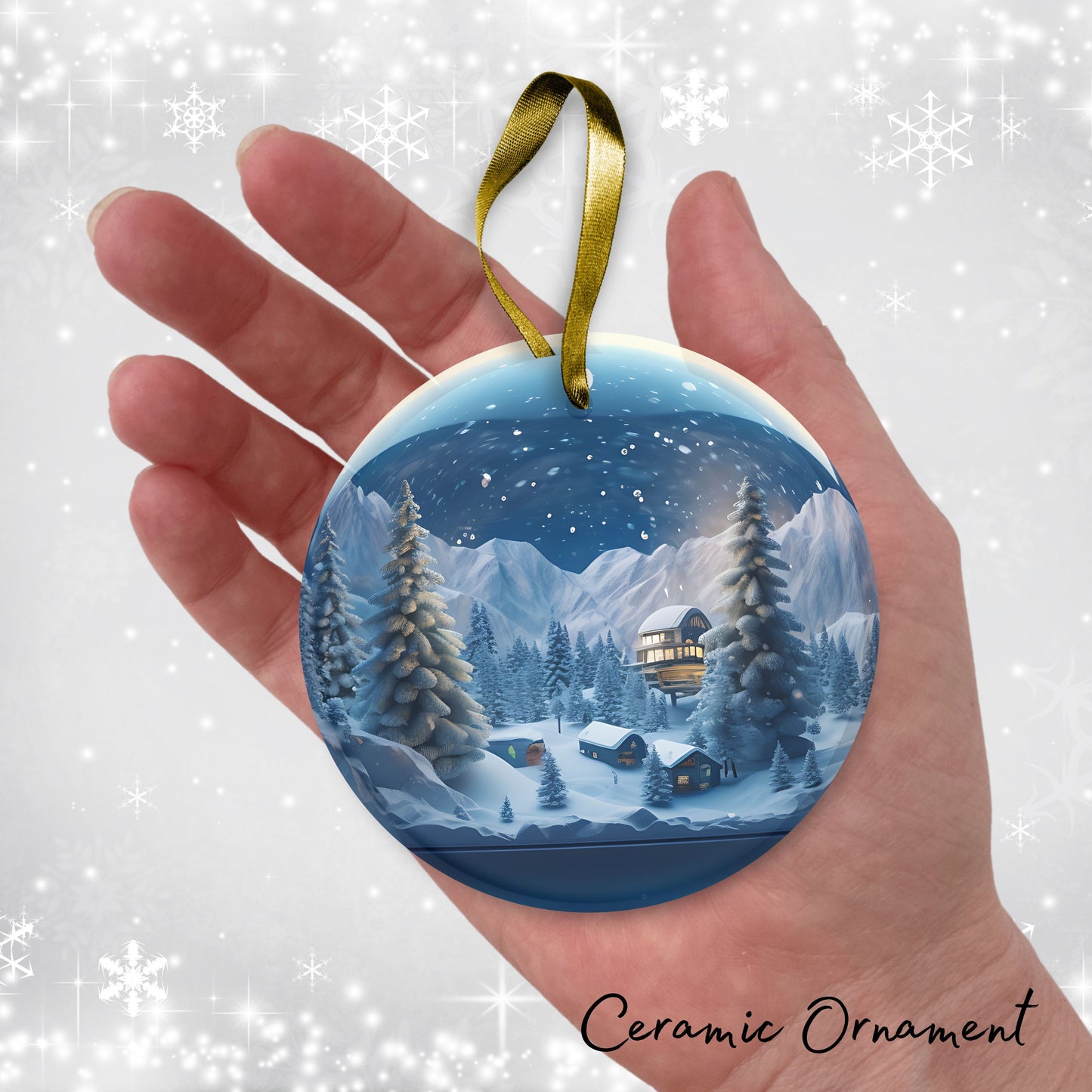 Snowy Landscape Globe Ceramic Ornament 48-09