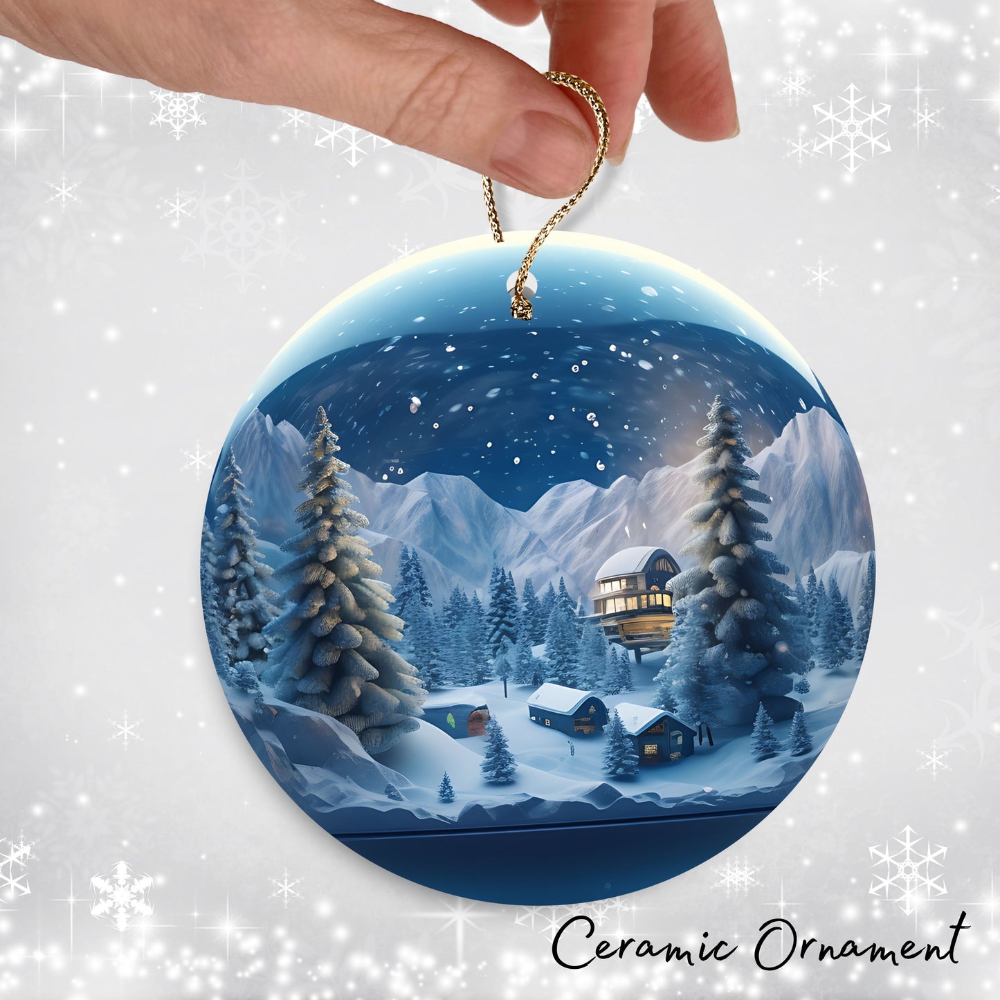 Snowy Landscape Globe Ceramic Ornament 48-09