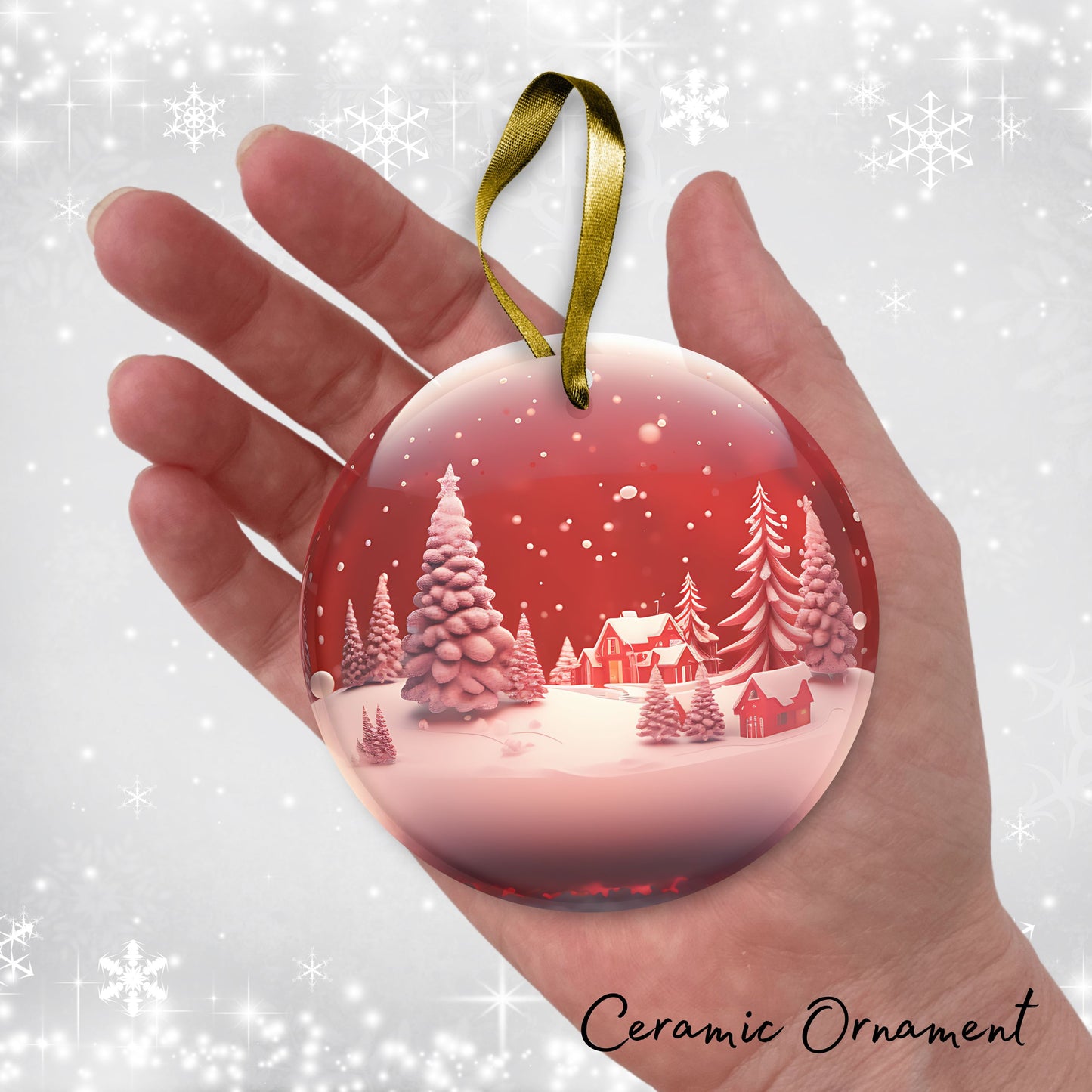 Snowy Landscape Globe Ceramic Ornament 48-10