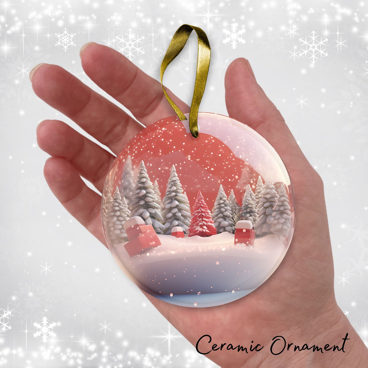 Snowy Landscape Globe Ceramic Ornament 48-14