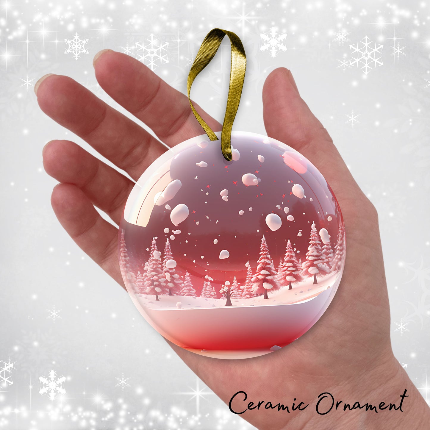 Snowy Landscape Globe Ceramic Ornament 48-15