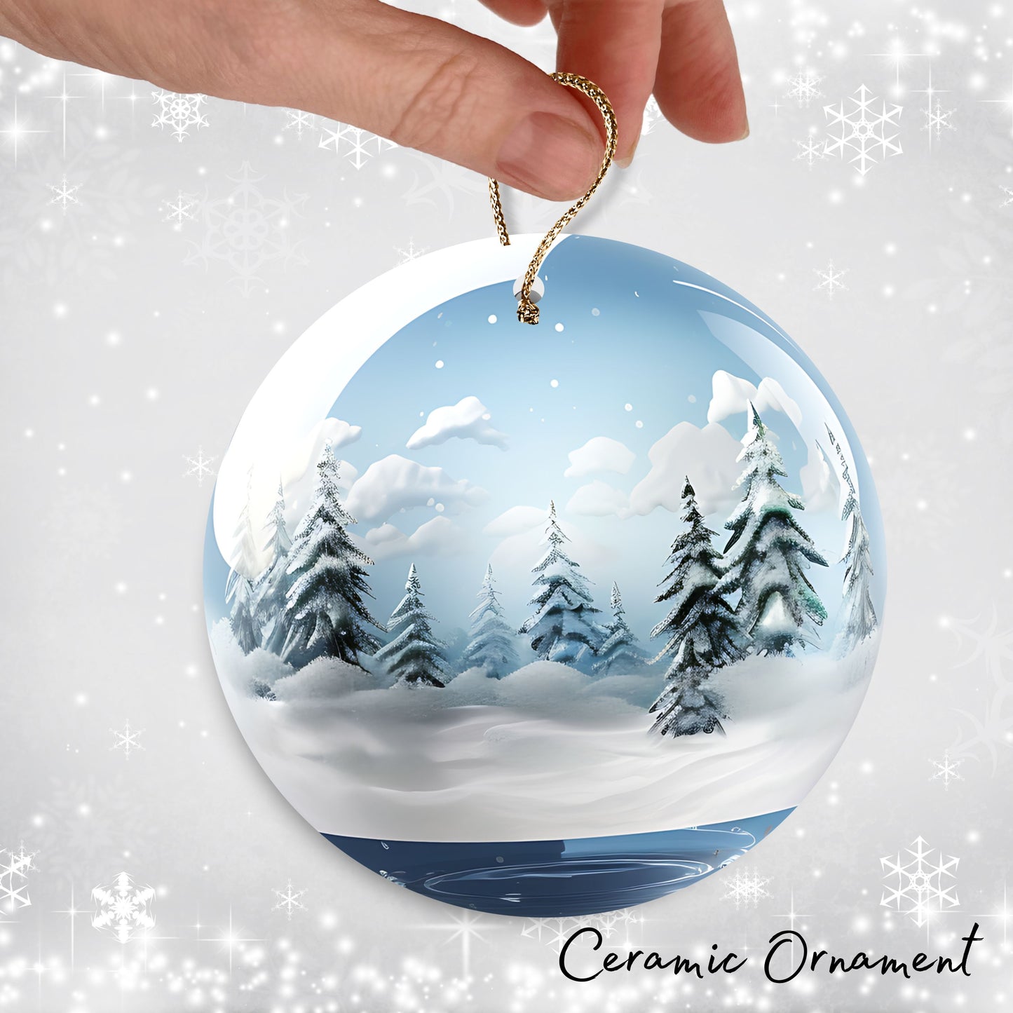Snowy Landscape Globe Ceramic Ornament 48-17