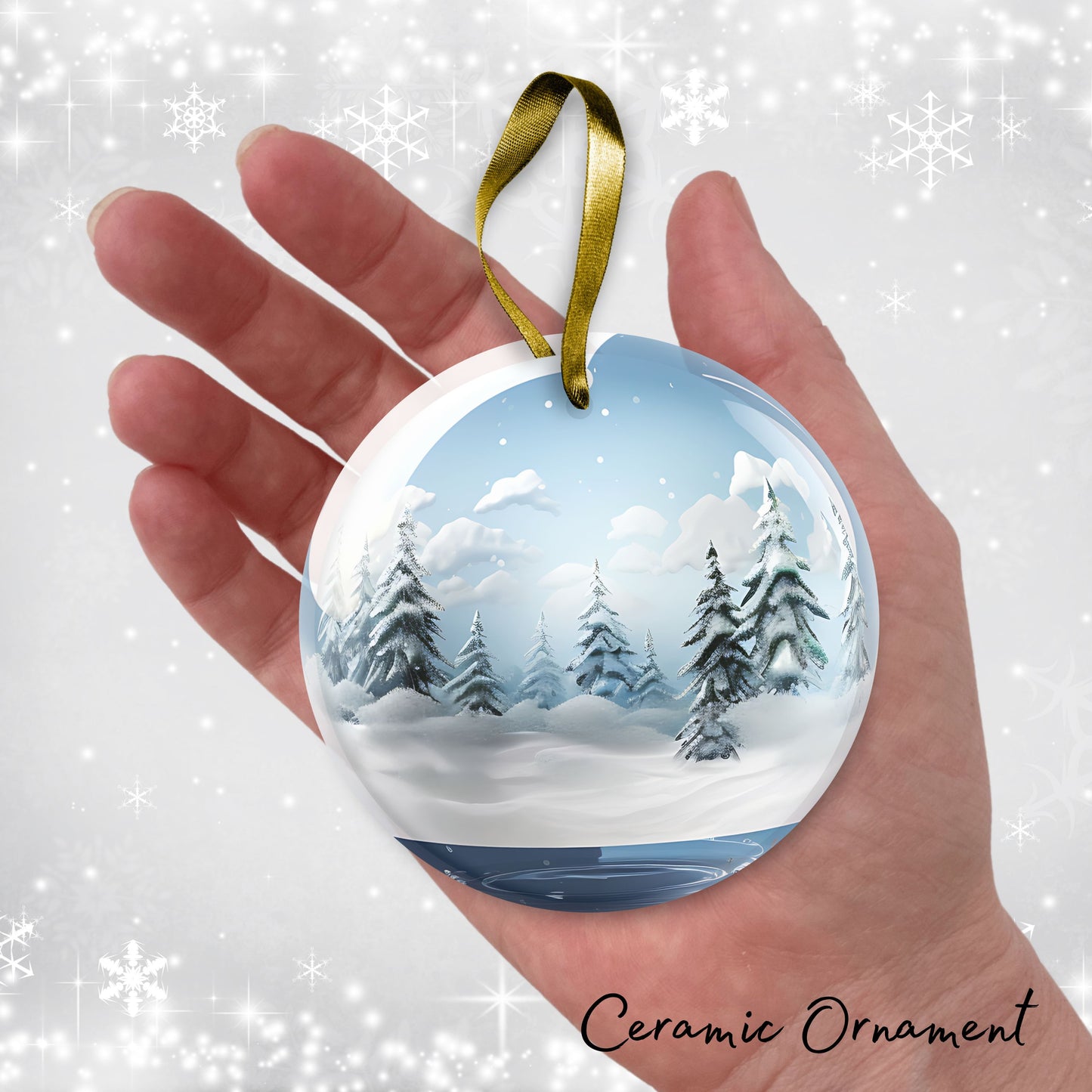 Snowy Landscape Globe Ceramic Ornament 48-17