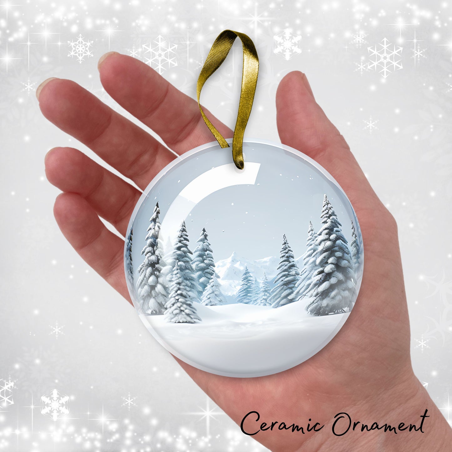 Snowy Landscape Globe Ceramic Ornament 48-18
