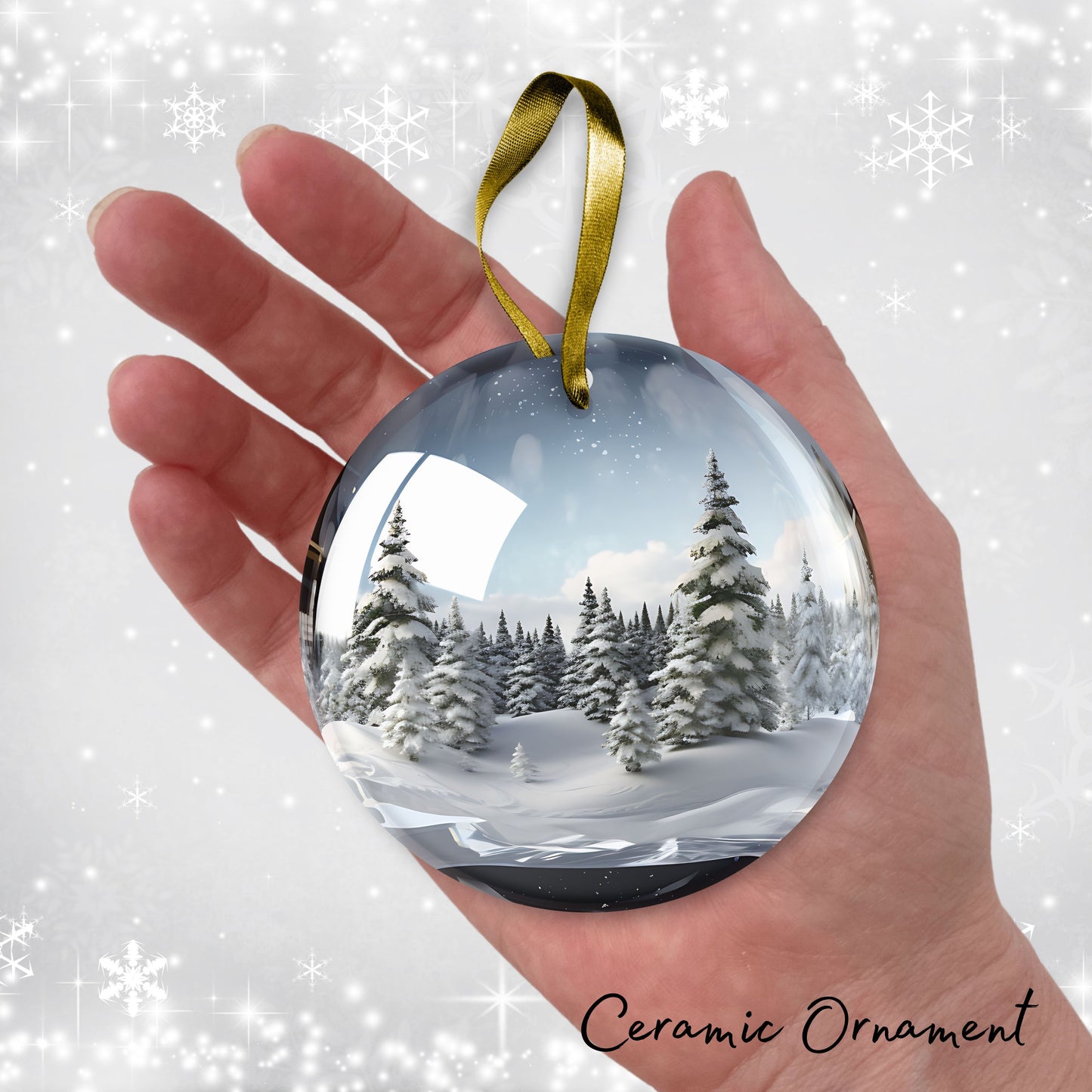 Snowy Landscape Globe Ceramic Ornament 48-19