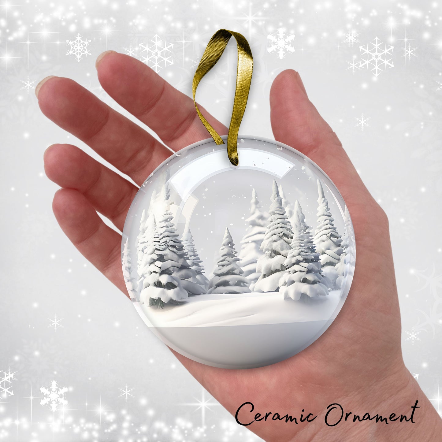 Snowy Landscape Globe Ceramic Ornament 48-23