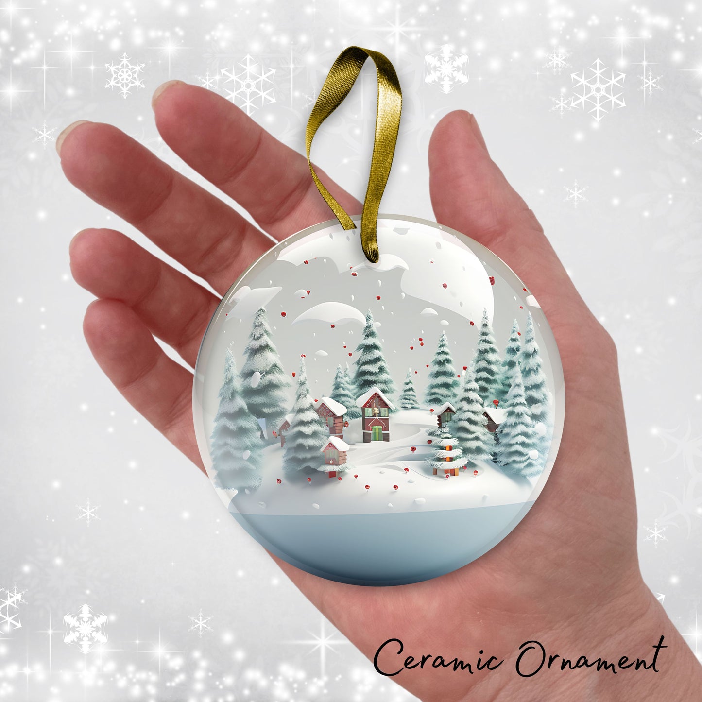Snowy Landscape Globe Ceramic Ornament 48-24