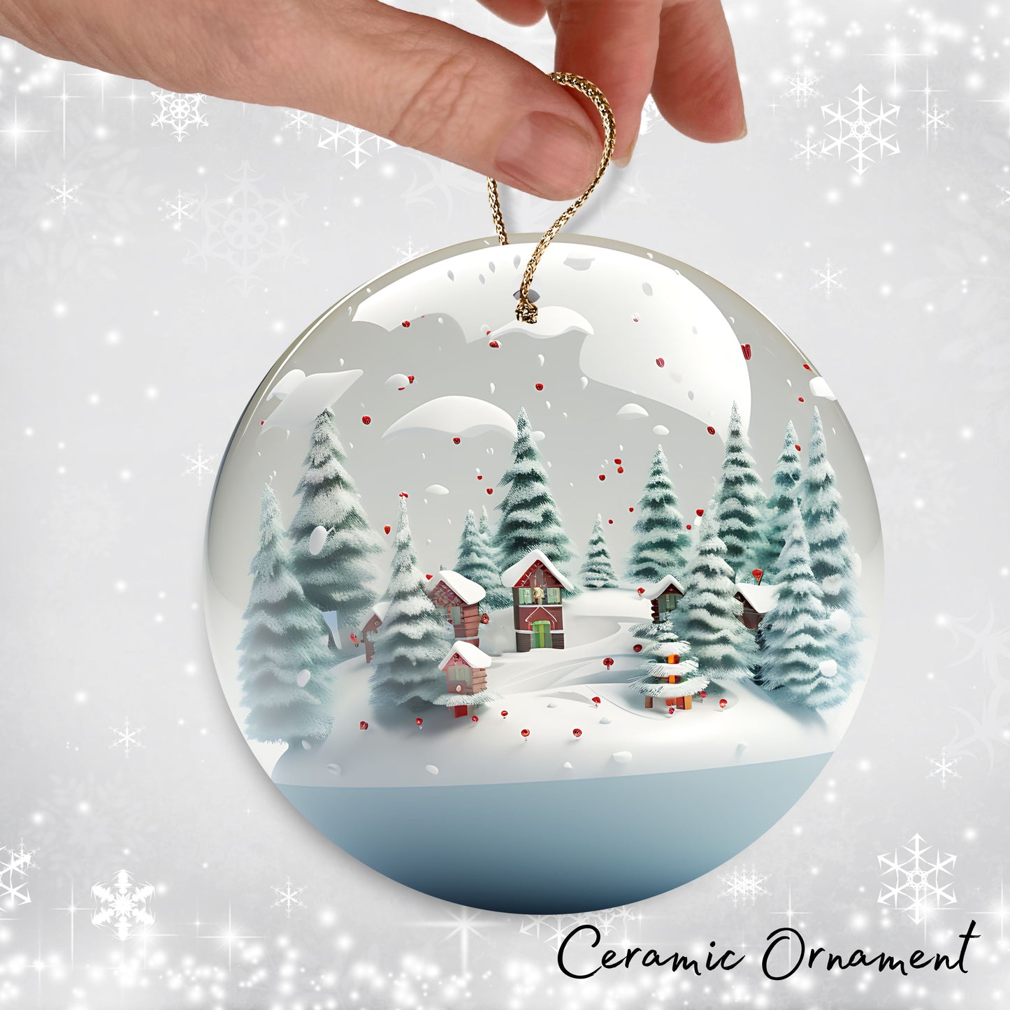 Snowy Landscape Globe Ceramic Ornament 48-24