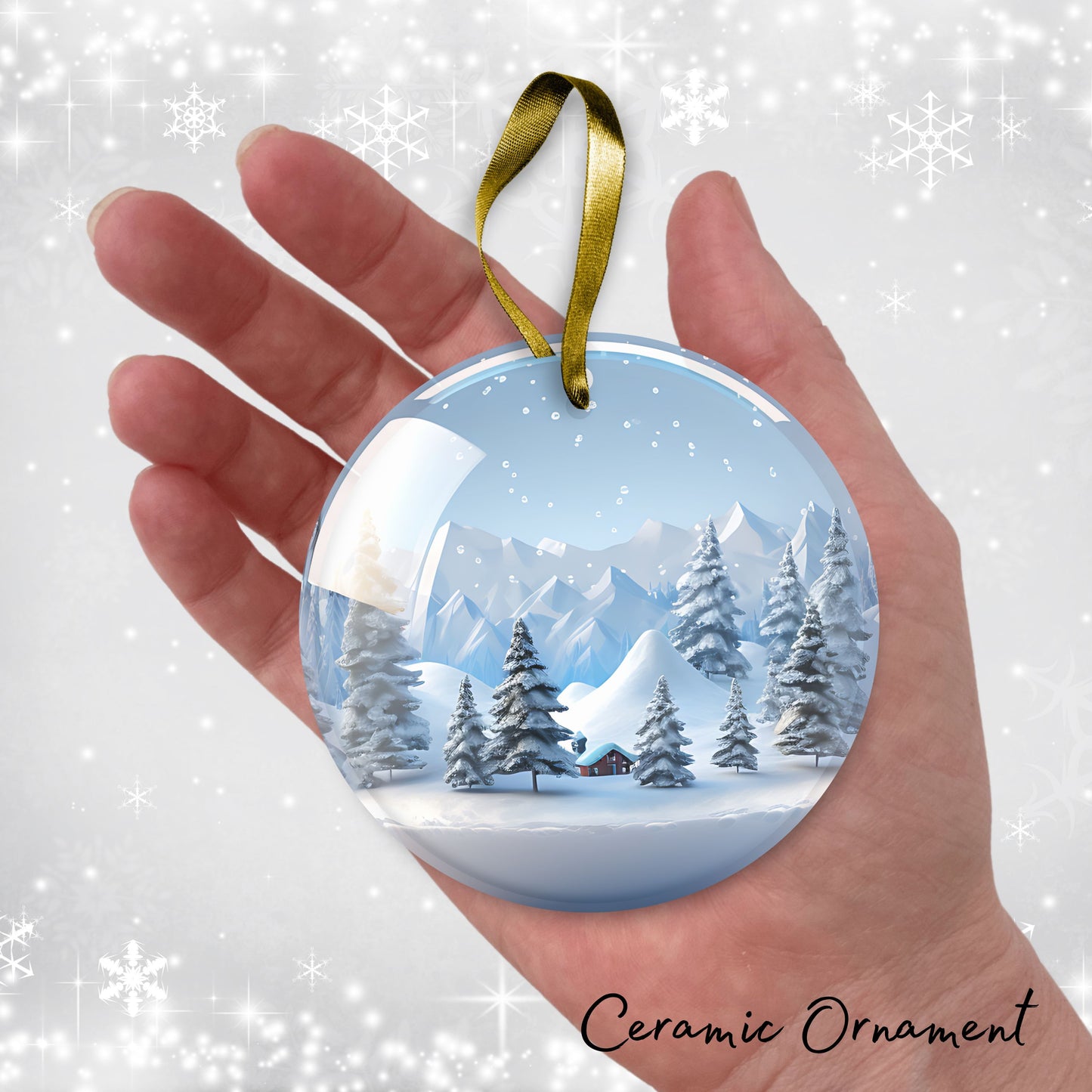 Snowy Landscape Globe Ceramic Ornament 48-26