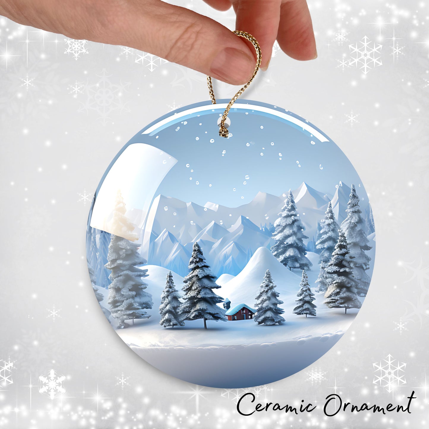 Snowy Landscape Globe Ceramic Ornament 48-26