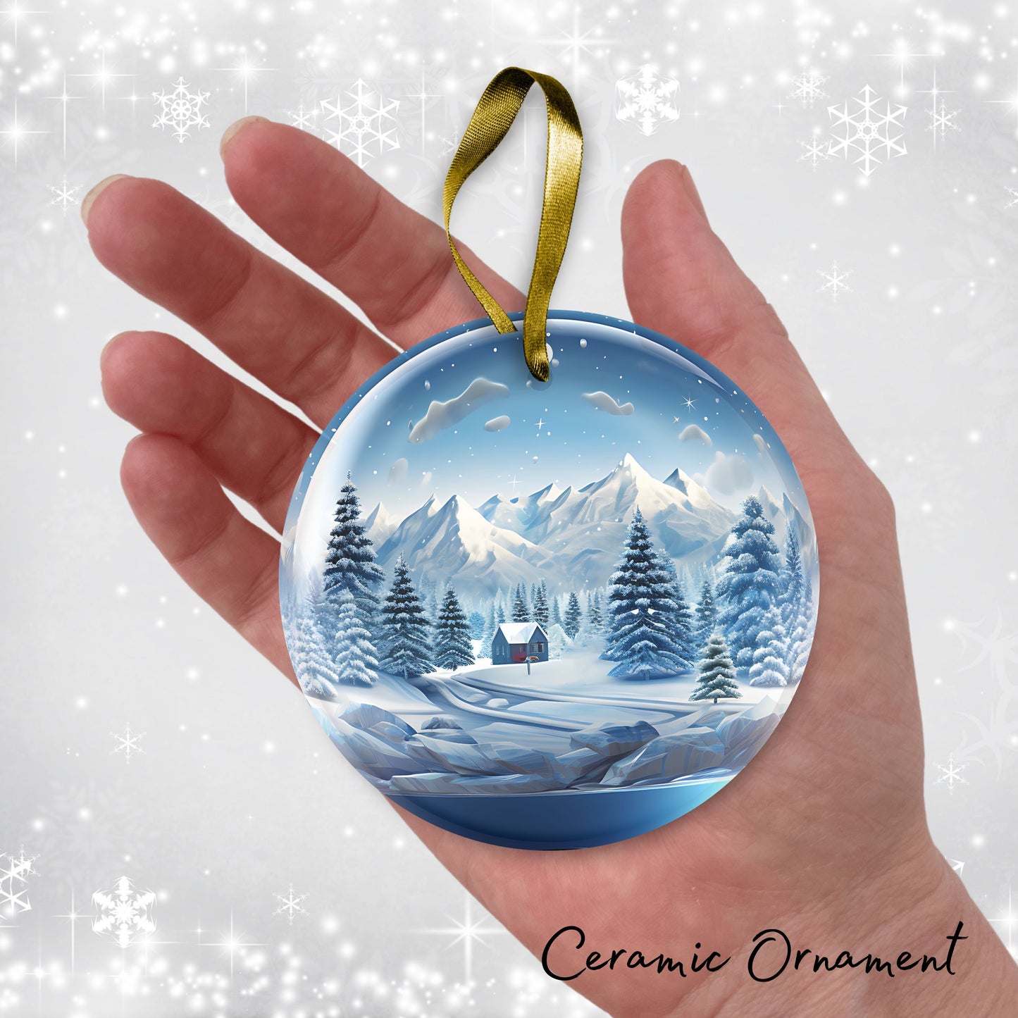 Snowy Landscape Globe Ceramic Ornament 48-27