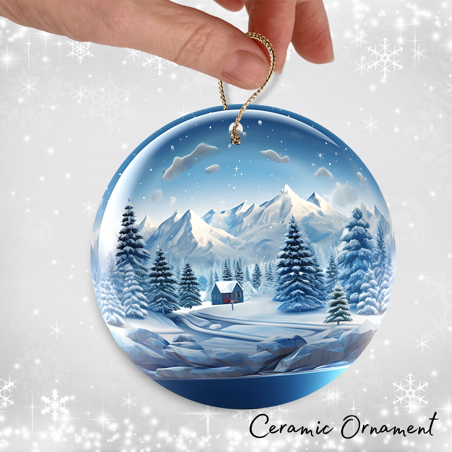 Snowy Landscape Globe Ceramic Ornament 48-27