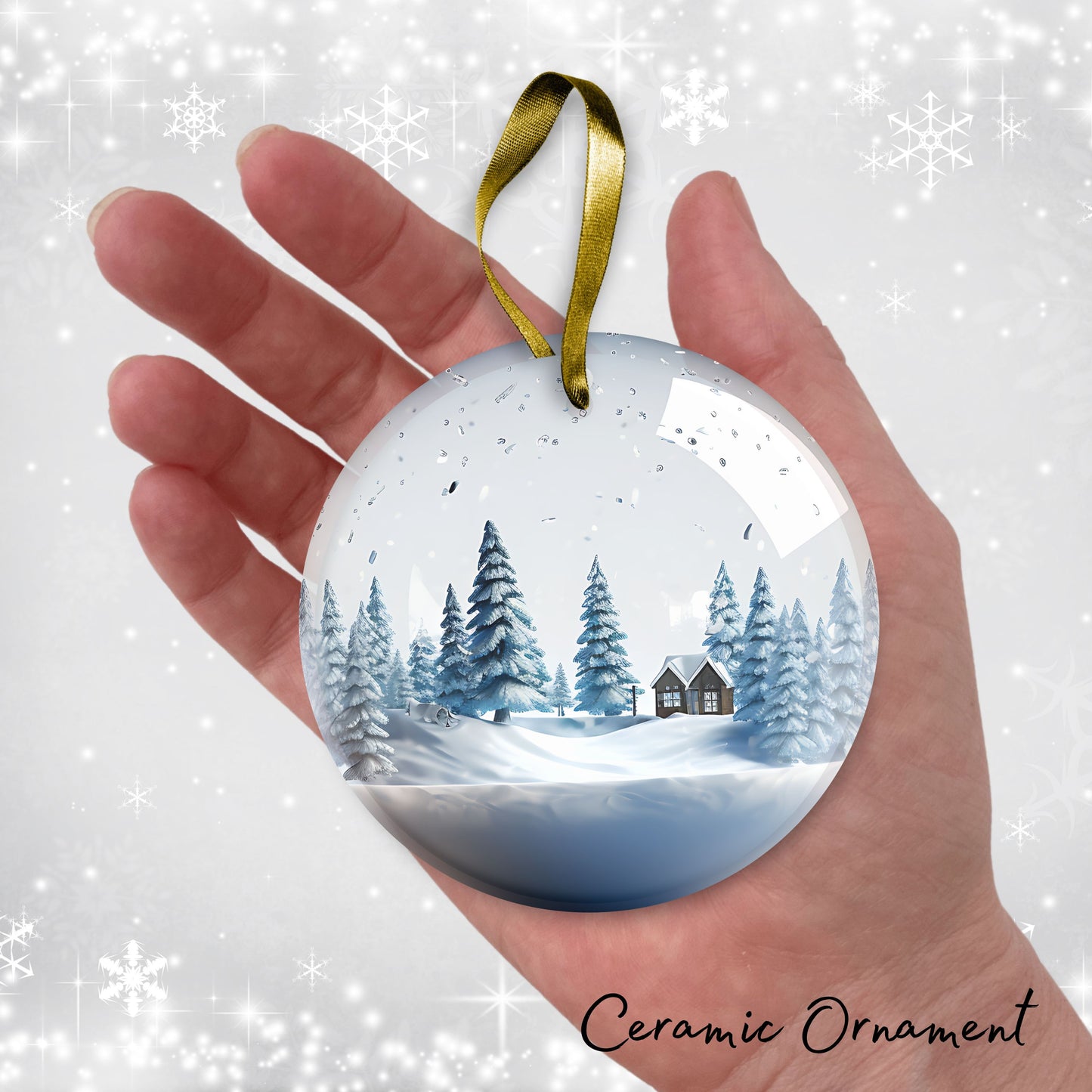 Snowy Landscape Globe Ceramic Ornament 48-28