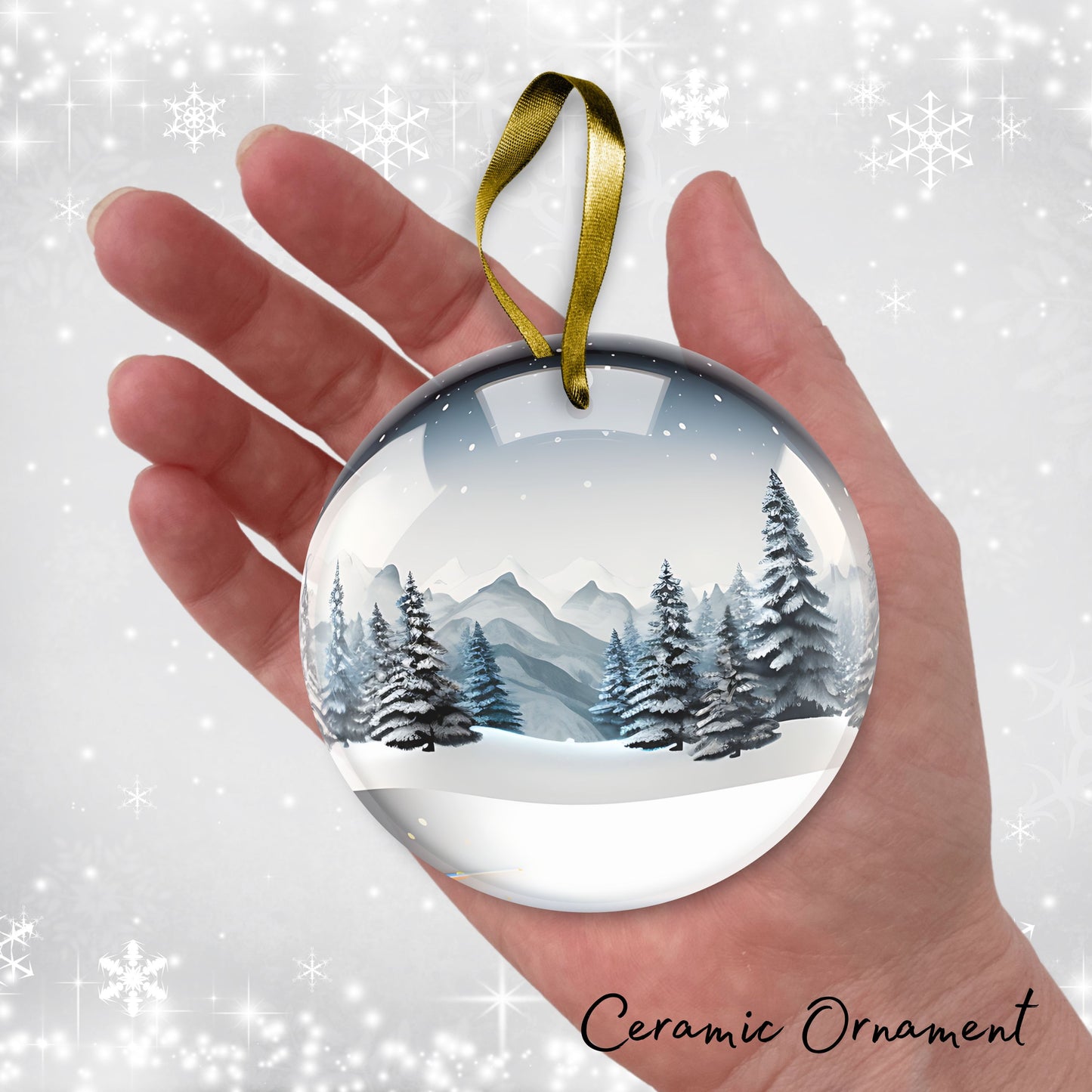 Snowy Landscape Globe Ceramic Ornament 48-32