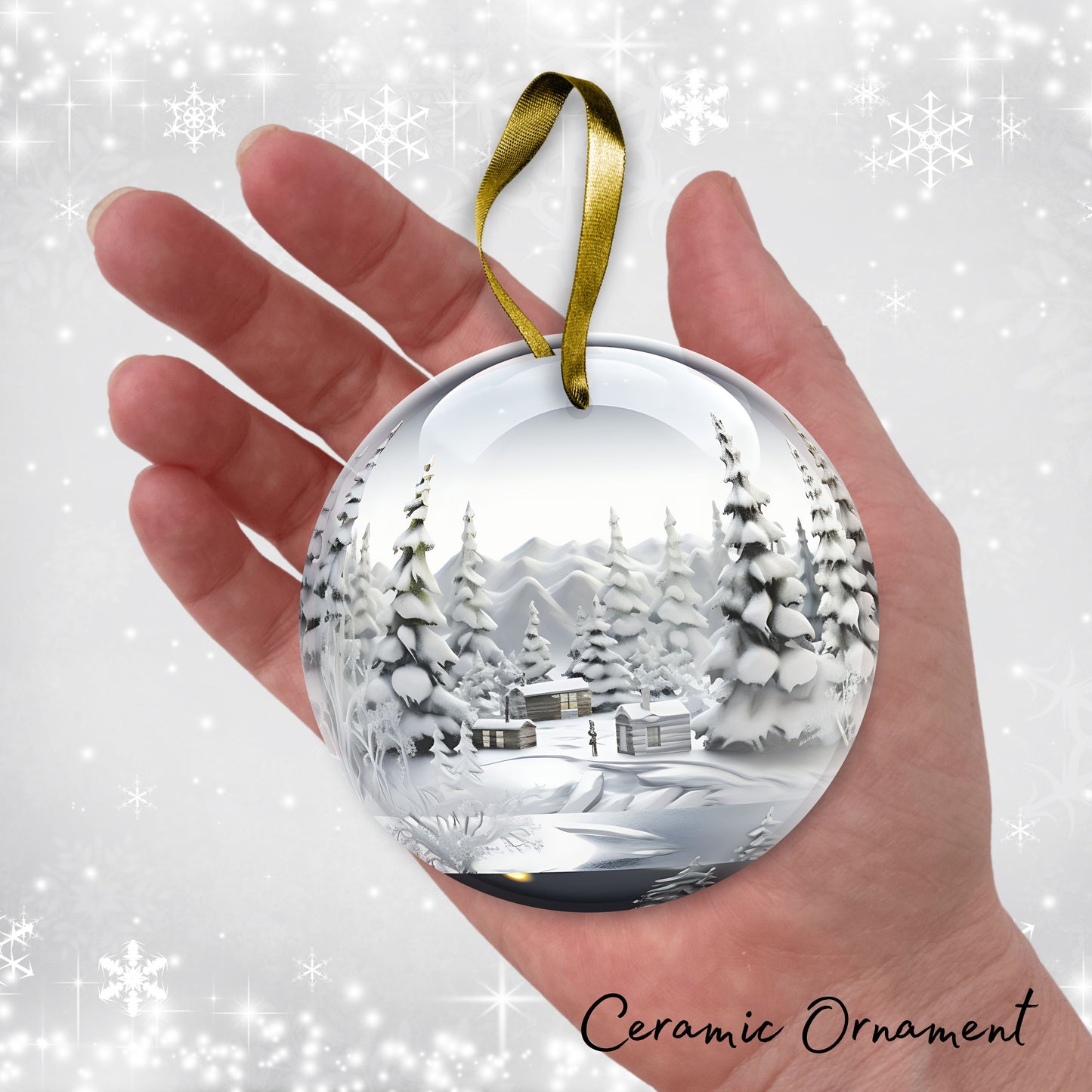 Snowy Landscape Globe Ceramic Ornament 48-33