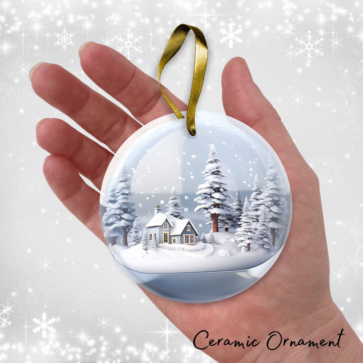 Snowy Landscape Globe Ceramic Ornament 48-34