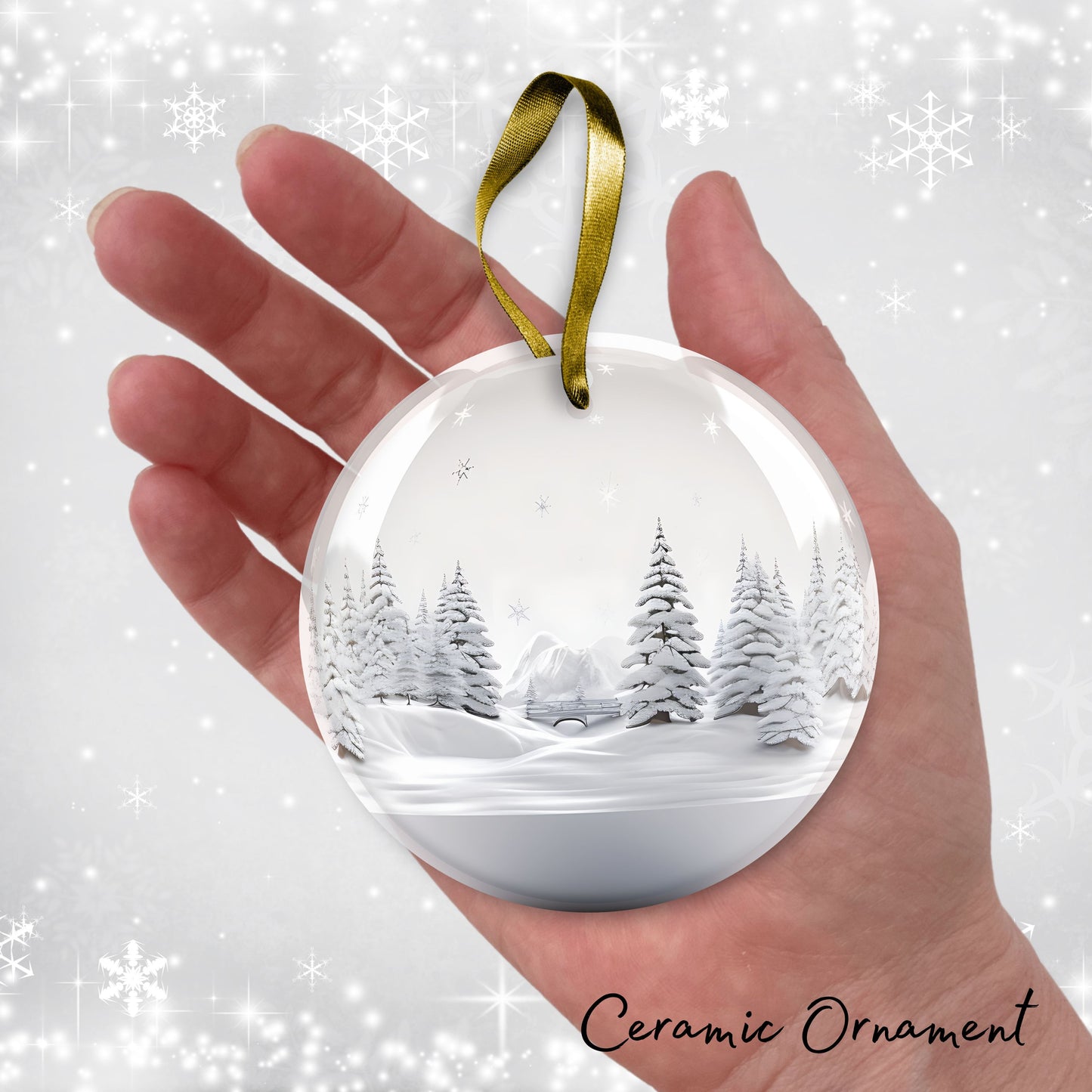 Snowy Landscape Globe Ceramic Ornament 48-35