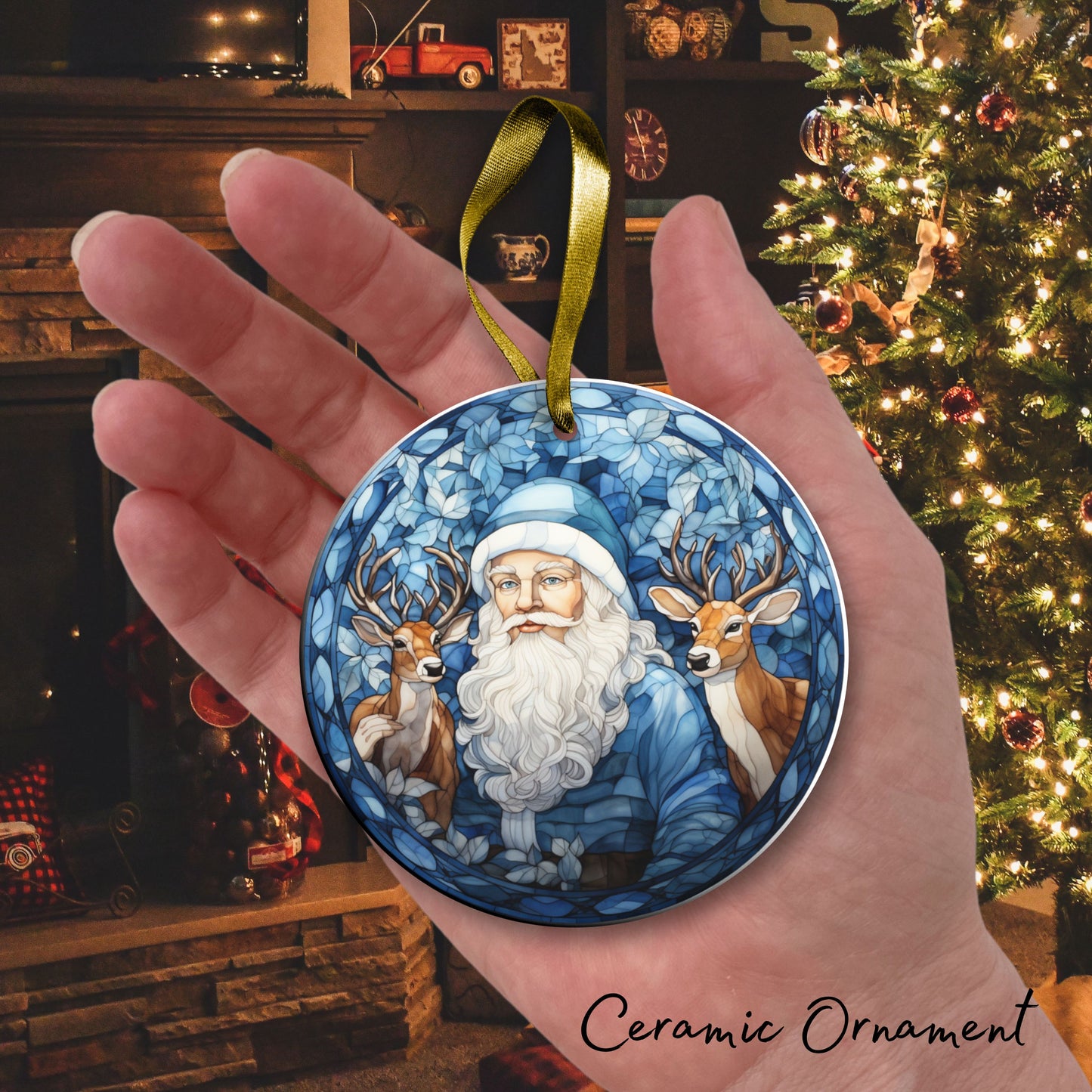 Stained Glass Christmas Ceramic Ornament
