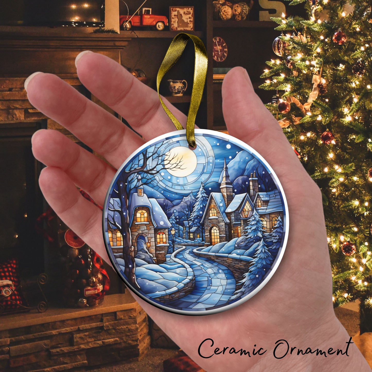 Stained Glass Christmas Ceramic Ornament