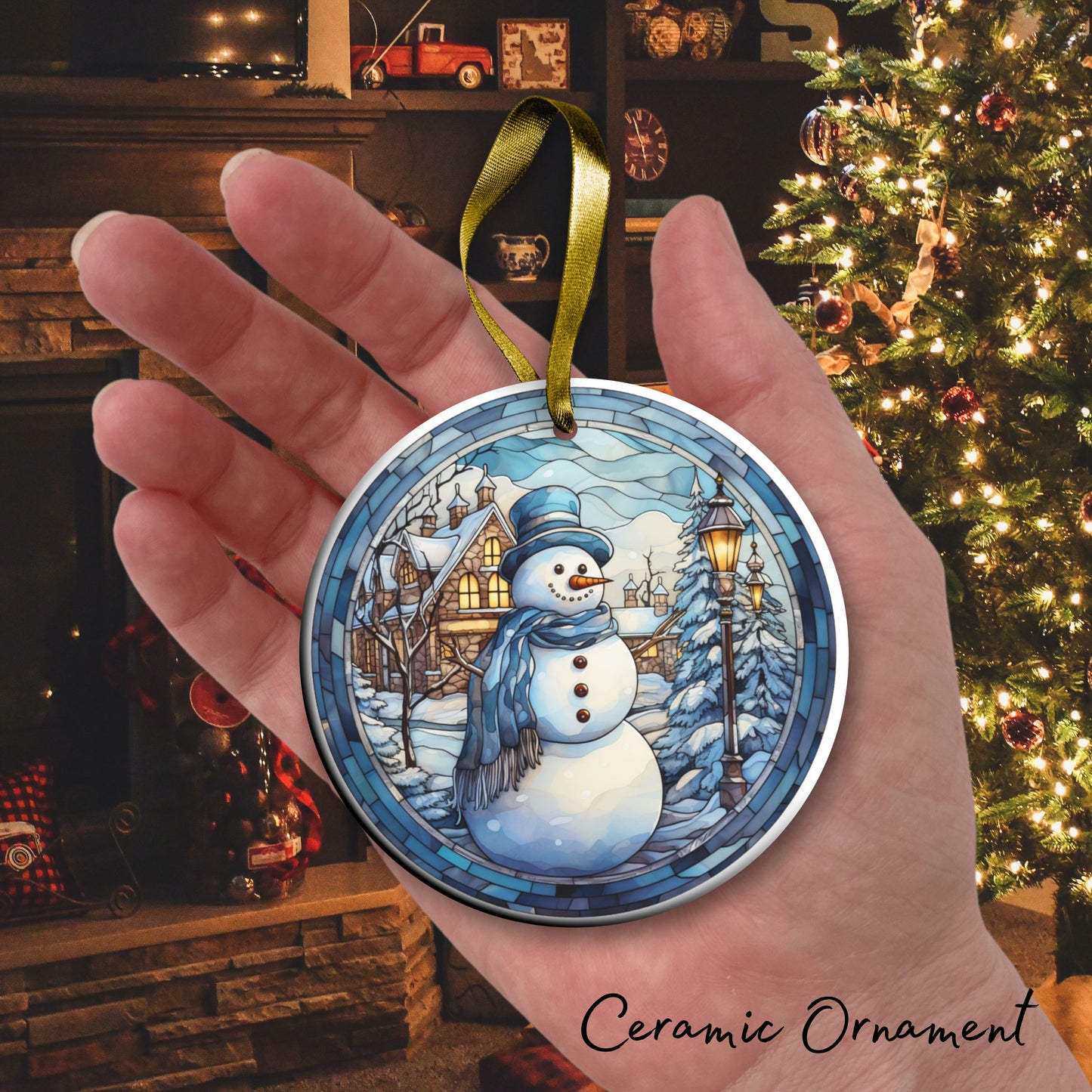Stained Glass Christmas Ceramic Ornament 02-05