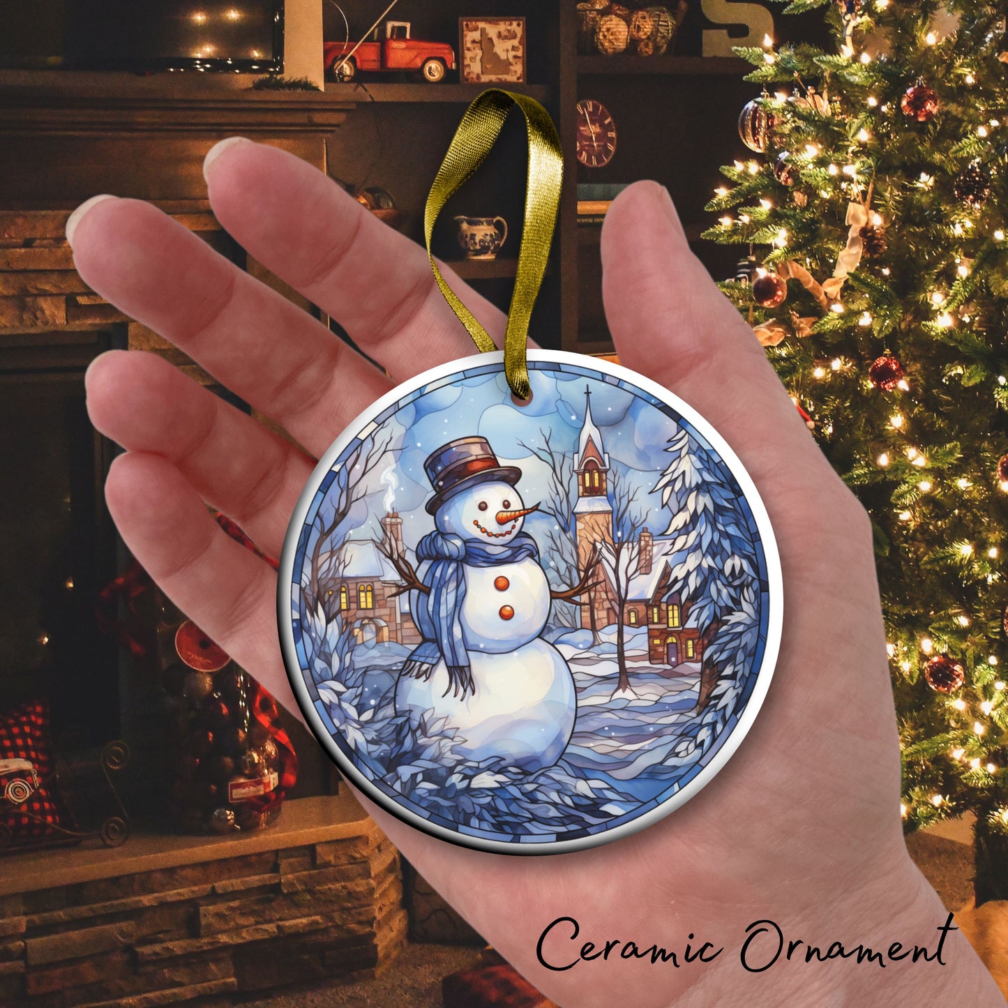 Stained Glass Christmas Ceramic Ornament 02-06