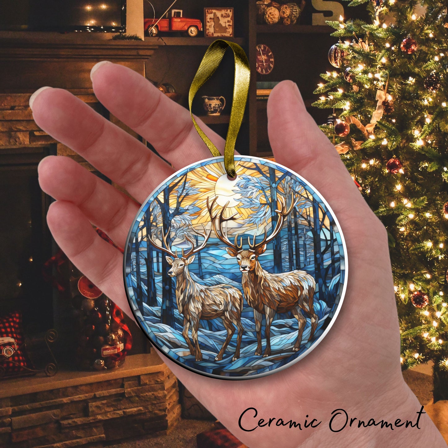 Stained Glass Christmas Ceramic Ornament