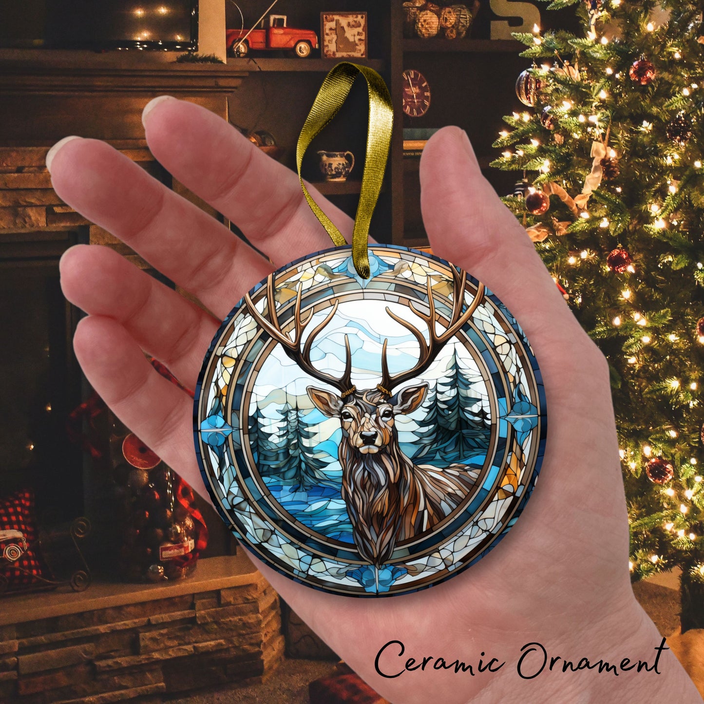 Stained Glass Christmas Ceramic Ornament