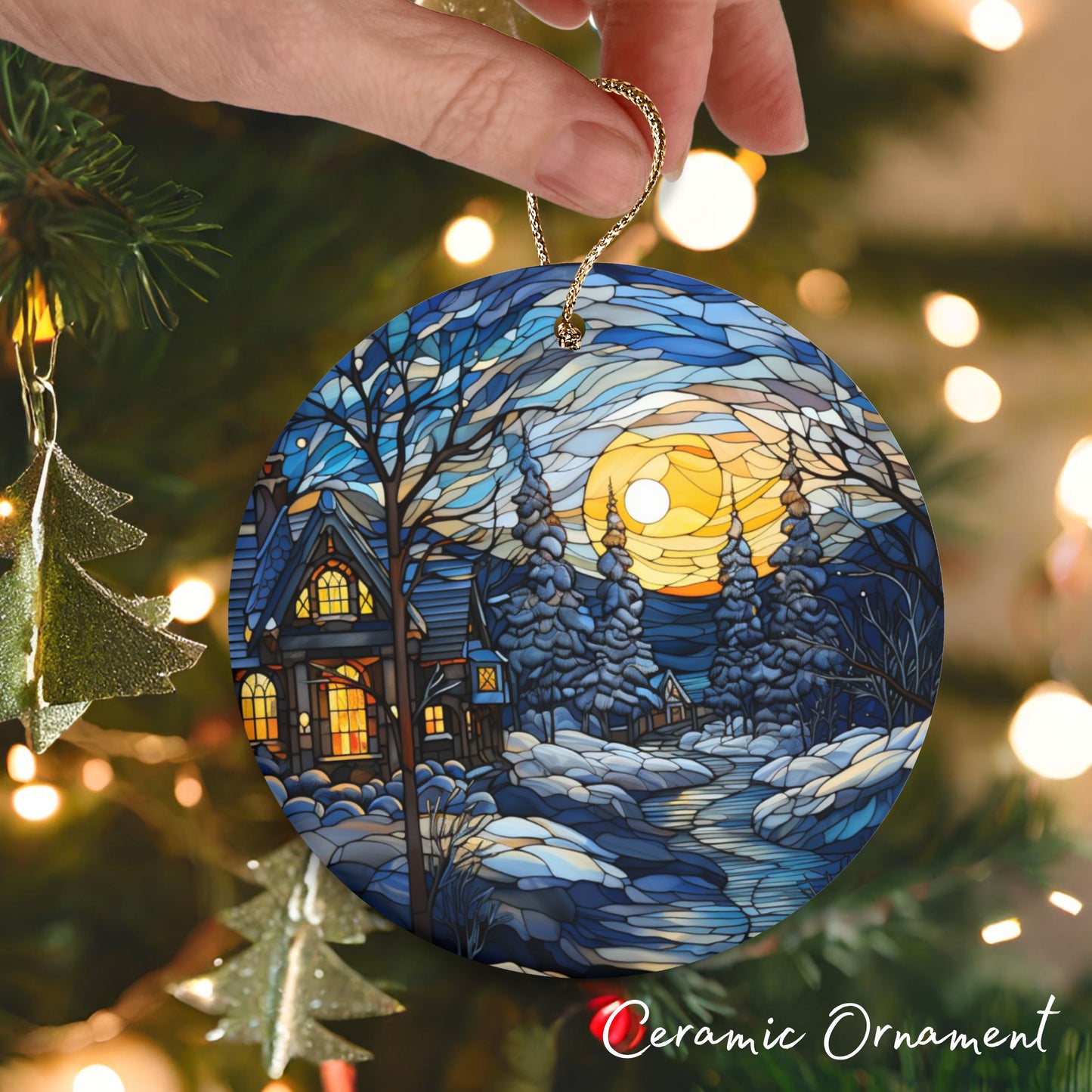 Stained Glass Christmas Ceramic Ornament