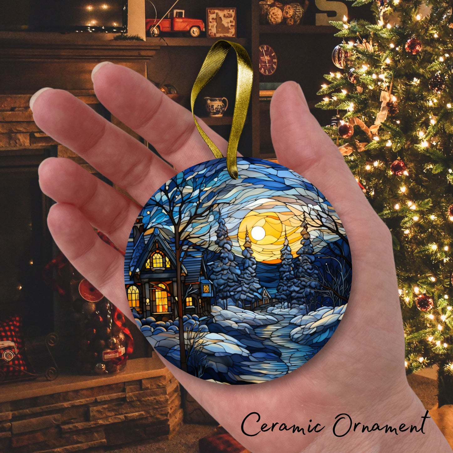 Stained Glass Christmas Ceramic Ornament