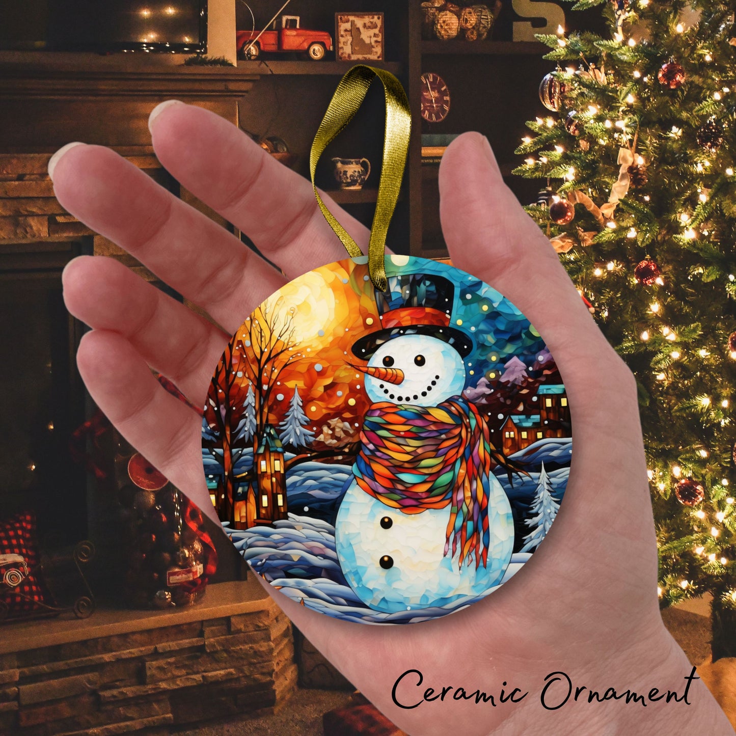 Stained Glass Christmas Ceramic Ornament 03-04
