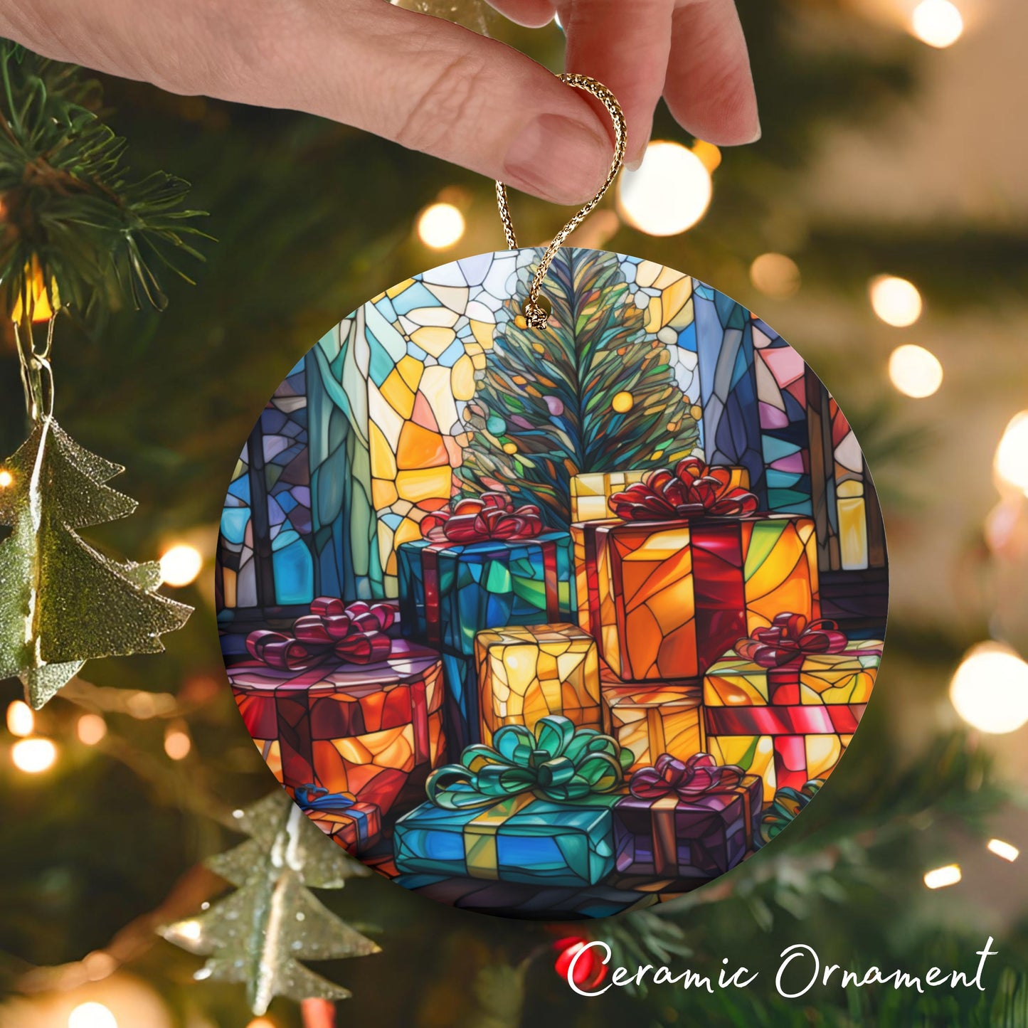 Stained Glass Christmas Ceramic Ornament 03-05