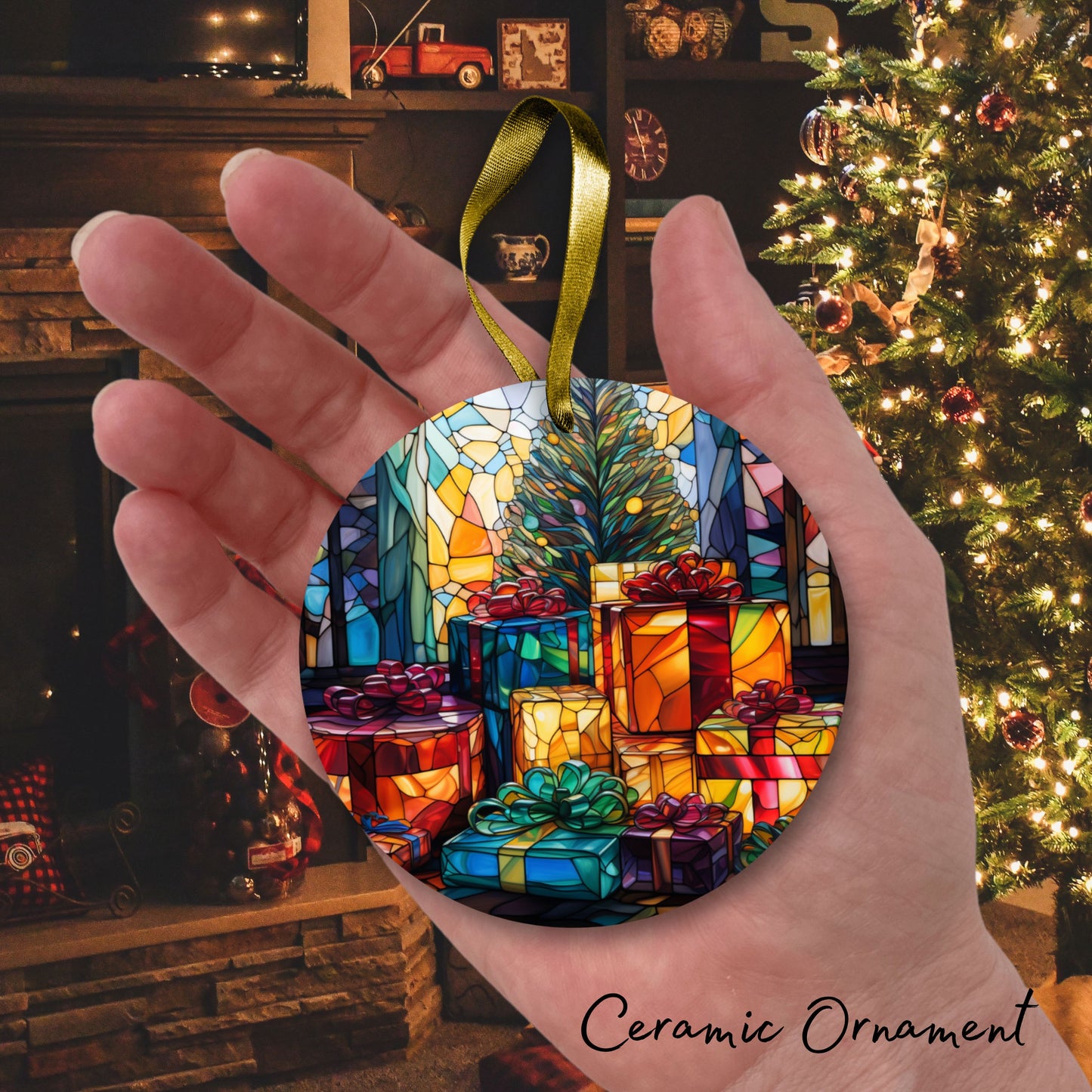 Stained Glass Christmas Ceramic Ornament 03-05