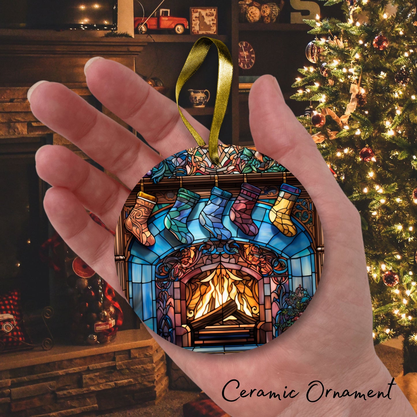 Stained Glass Christmas Ceramic Ornament