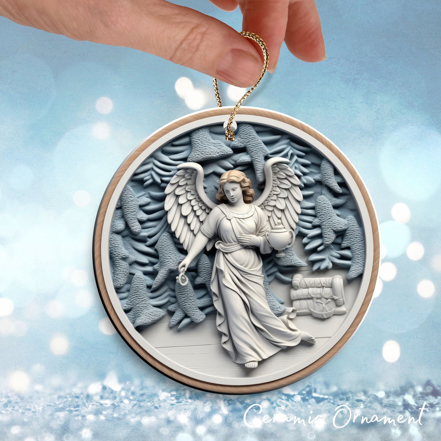 Steel Blue Angel Ceramic Ornament 40-13