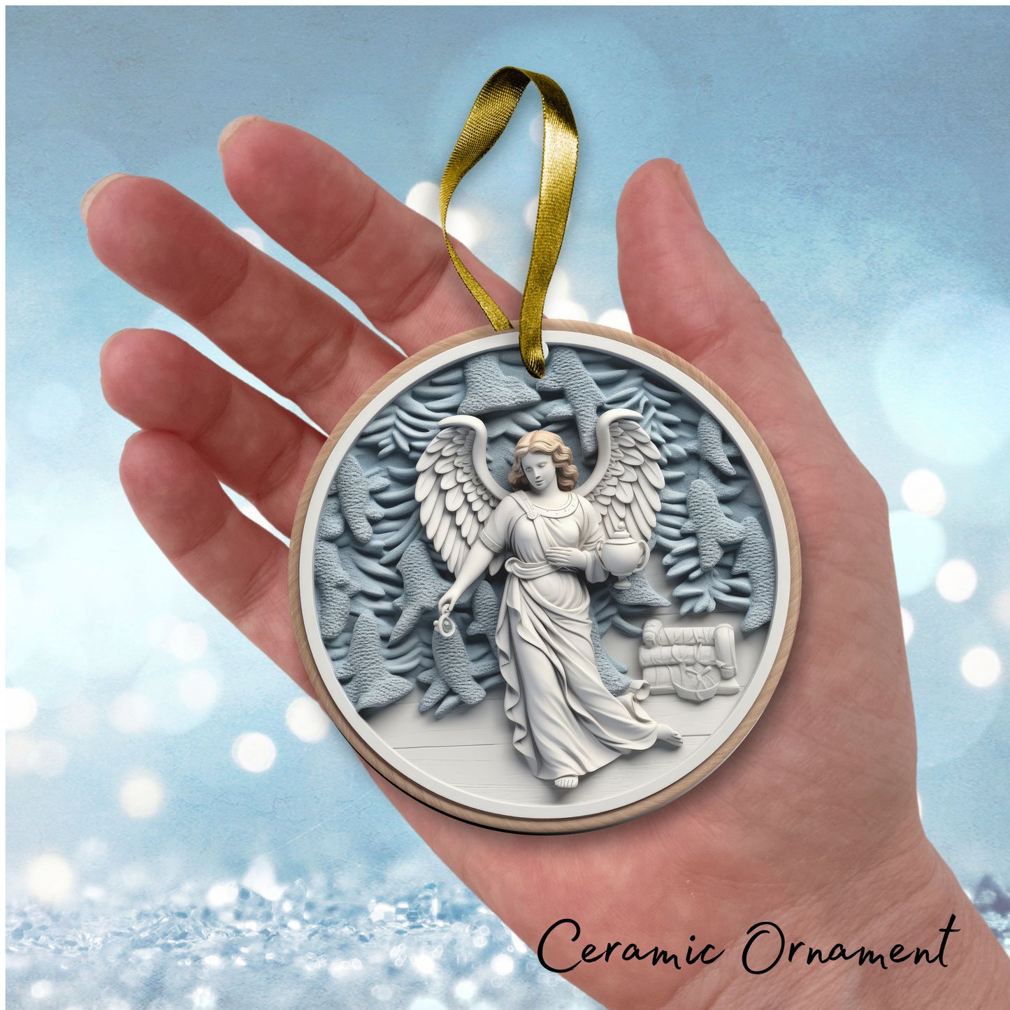 Steel Blue Angel Ceramic Ornament 40-13