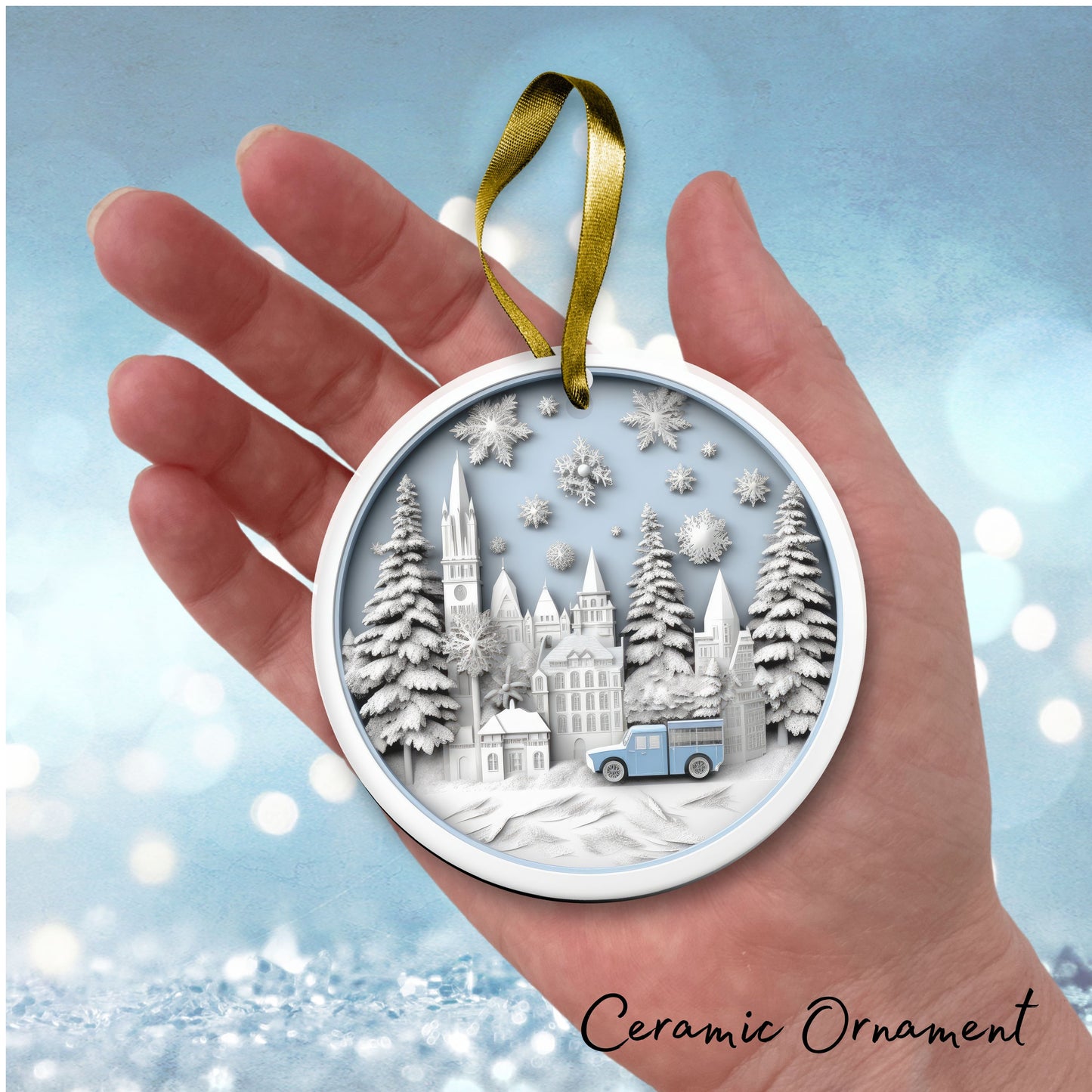 Steel Blue City View Ceramic Ornament 40-26