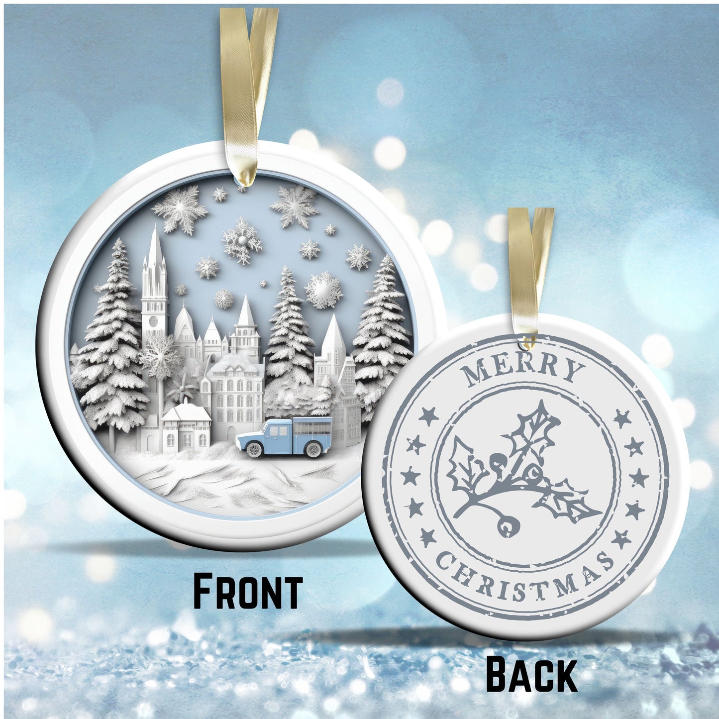 Steel Blue City View Ceramic Ornament 40-26