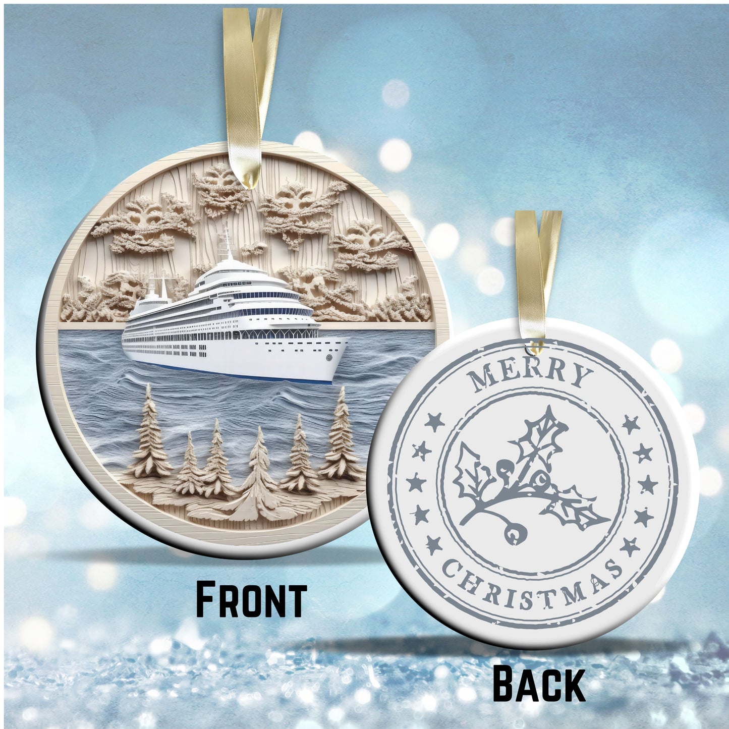 Steel Blue Cruise Ship Ceramic Ornament 40-11